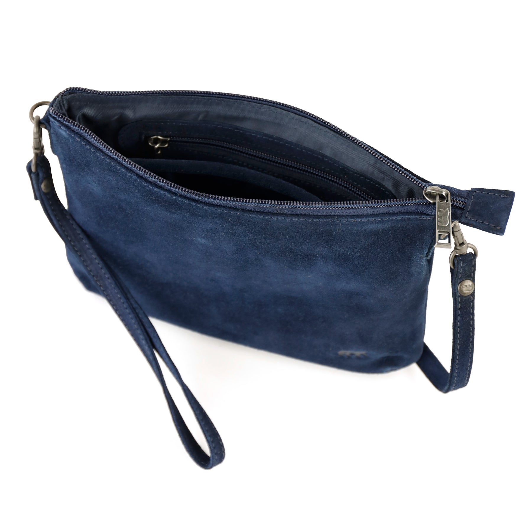 Suède schoudertasje 'Julie' donkerblauw