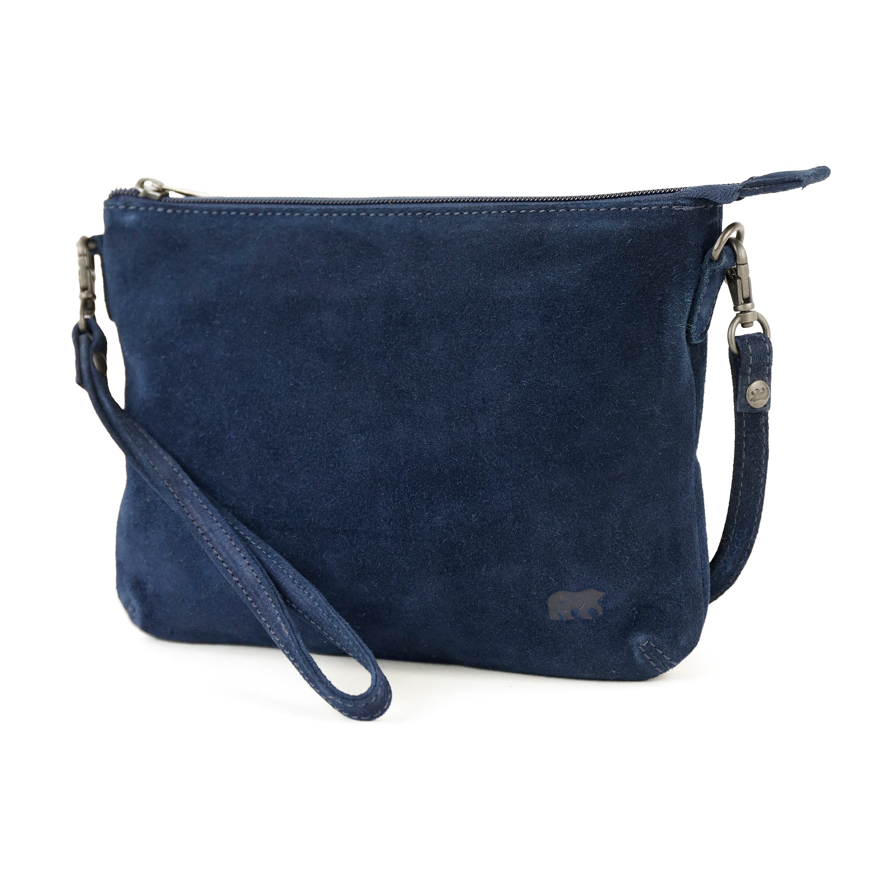 Suède schoudertasje 'Julie' donkerblauw