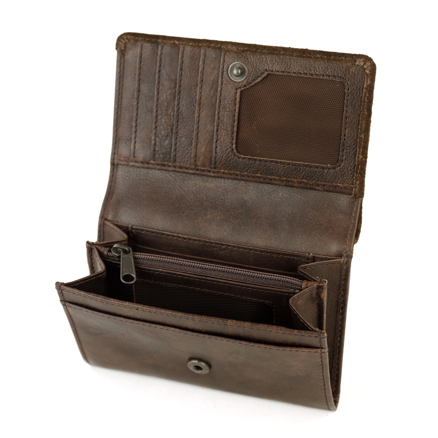 Suède overslag portemonnee 'Flappie' donkerbruin