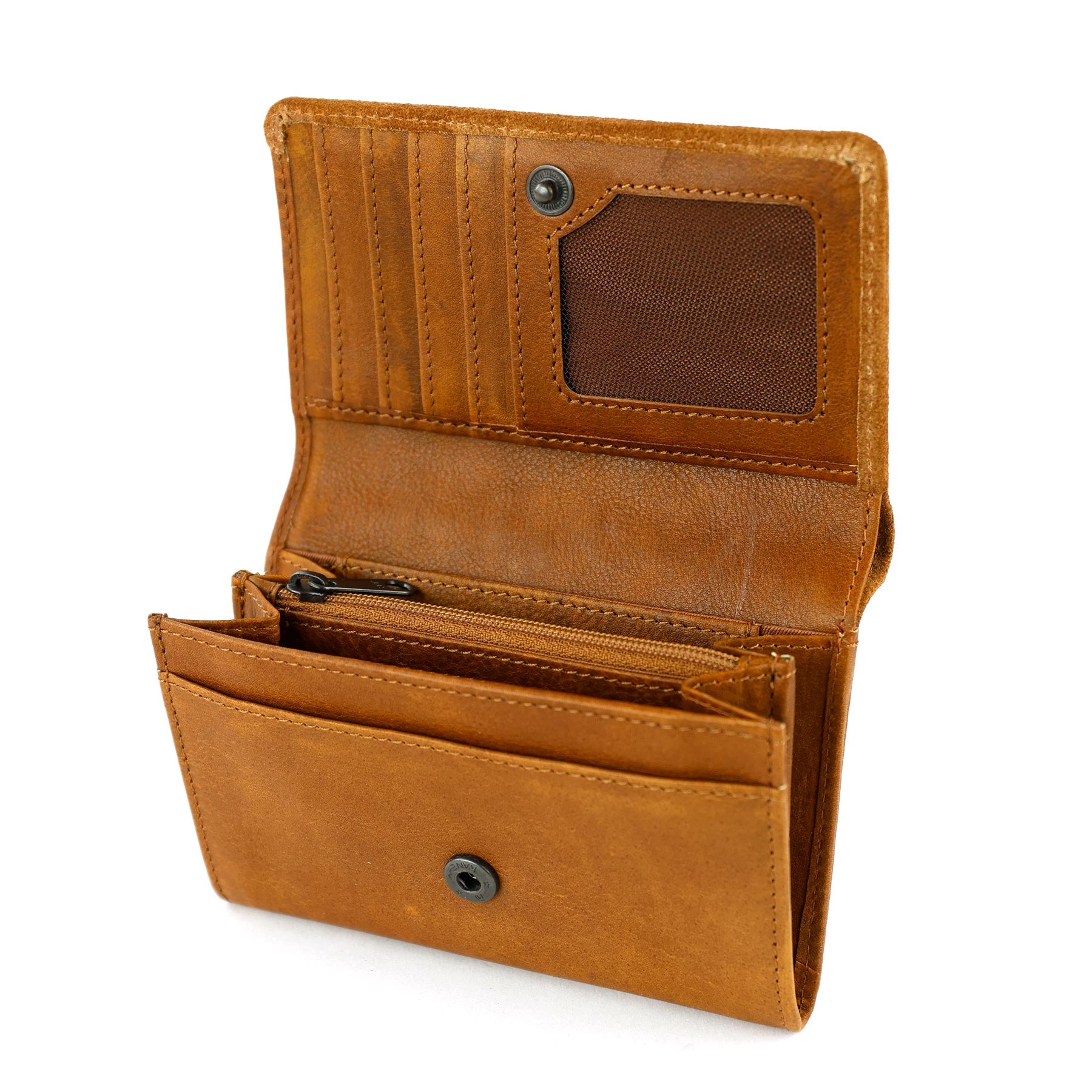 Suede wrap wallet 'Flappie' cognac