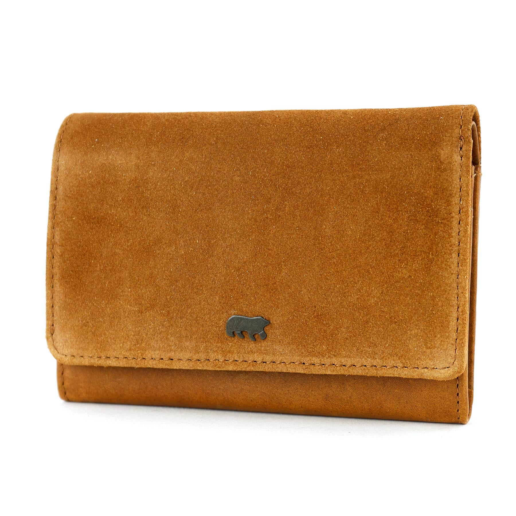 Suède overslag portemonnee 'Flappie' cognac