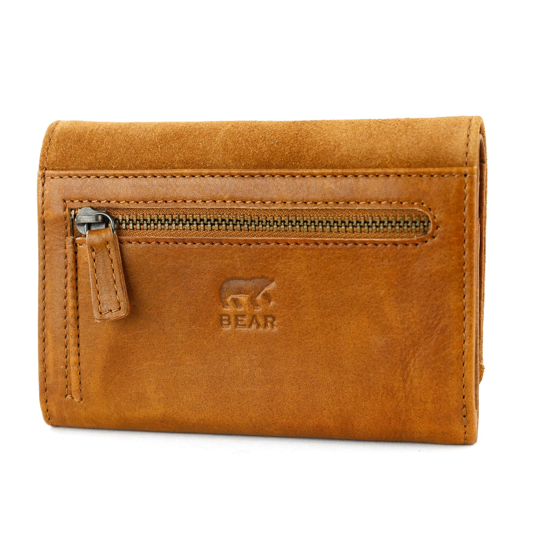 Suede wrap wallet 'Flappie' cognac