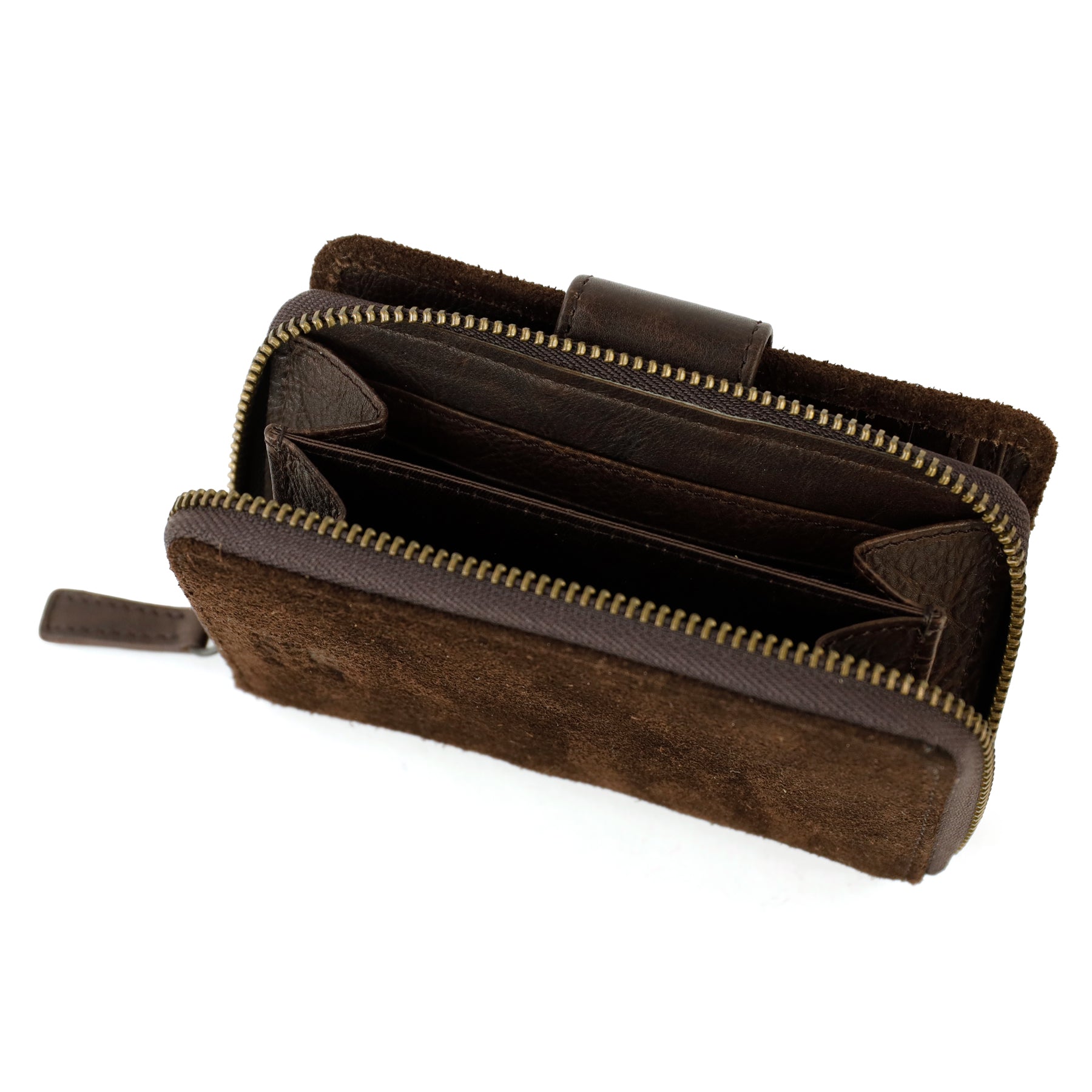 Suede zip wallet 'Loet' dark brown