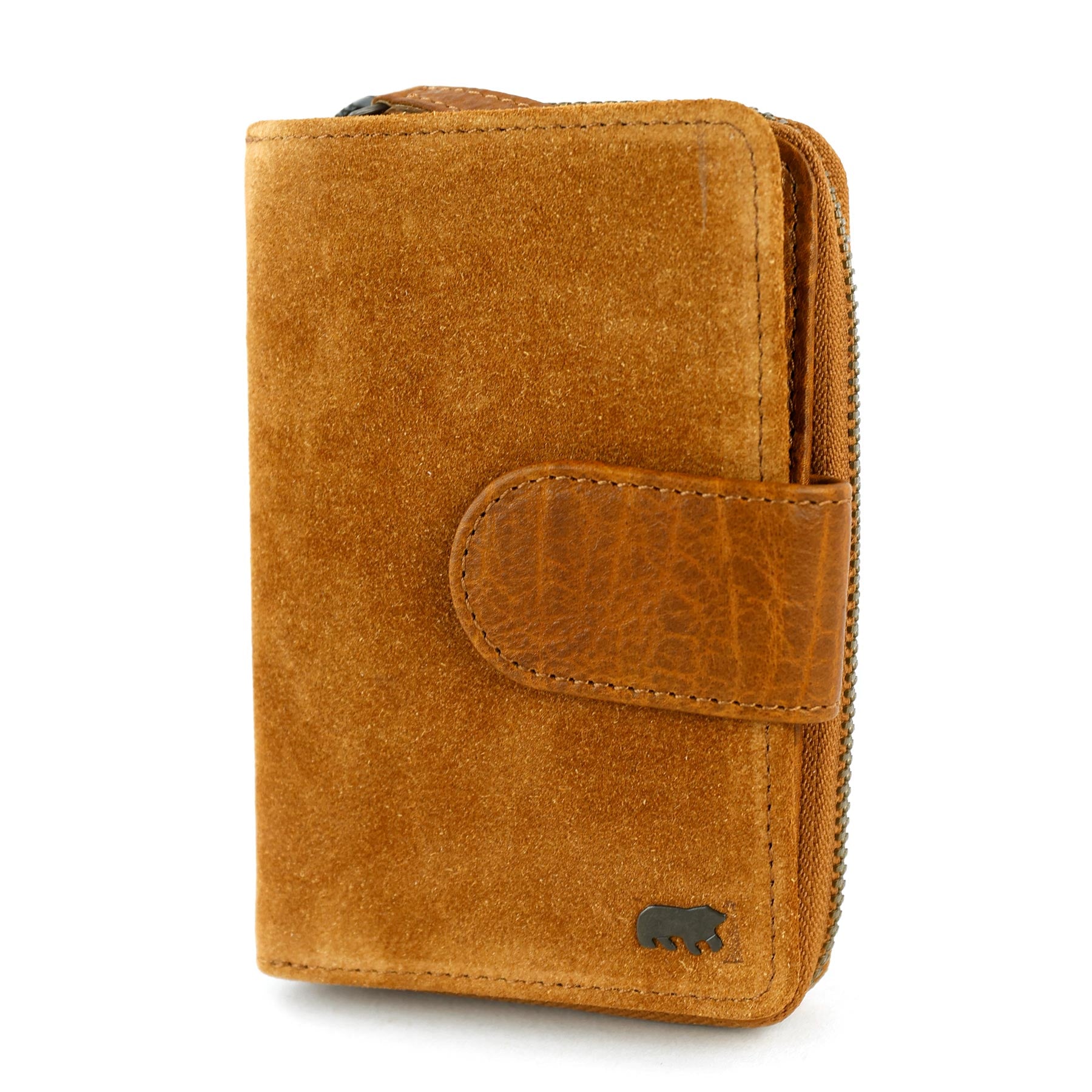 Suède ritsportemonnee 'Loet' cognac