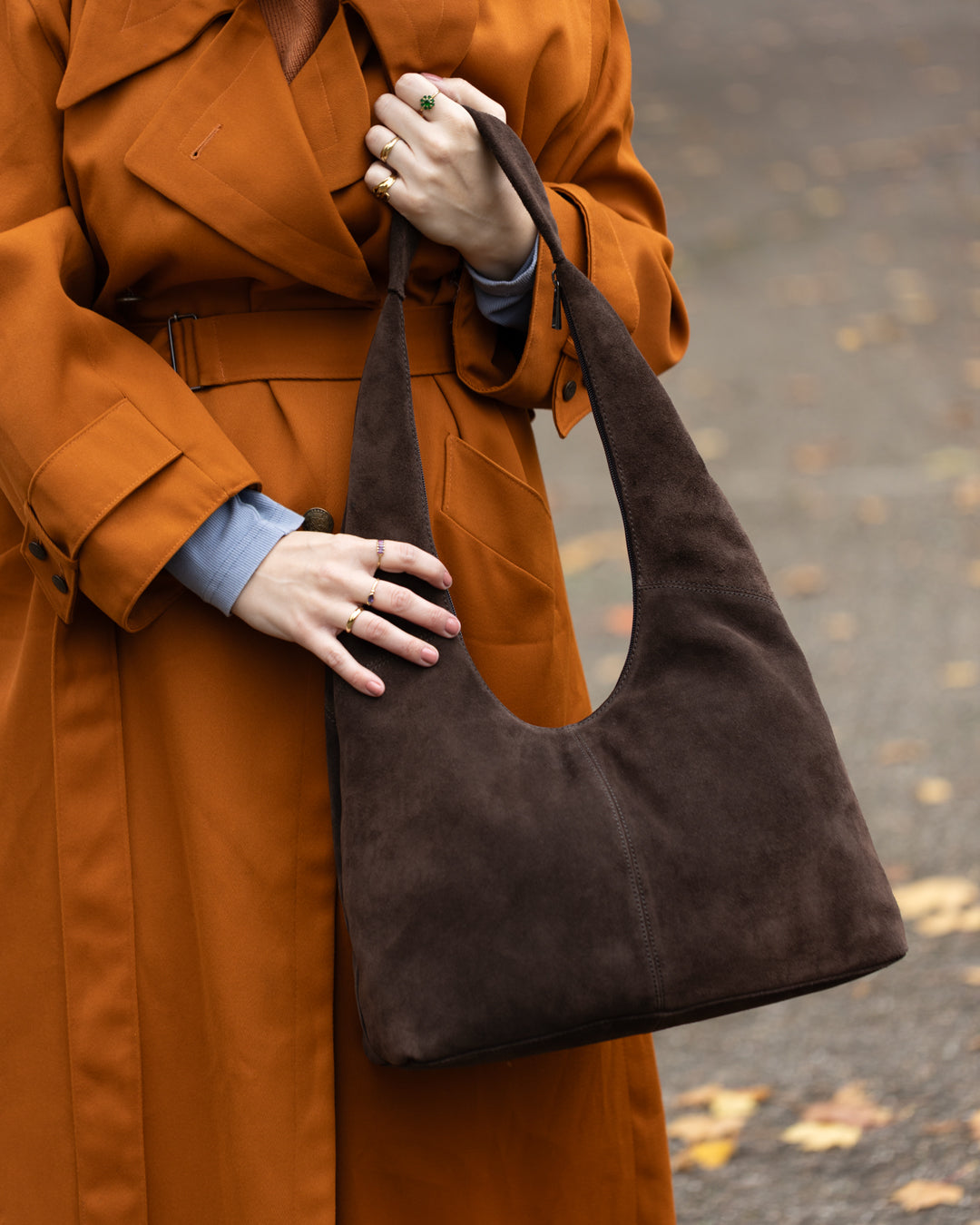 Suede pouch bag 'Pauline' cognac