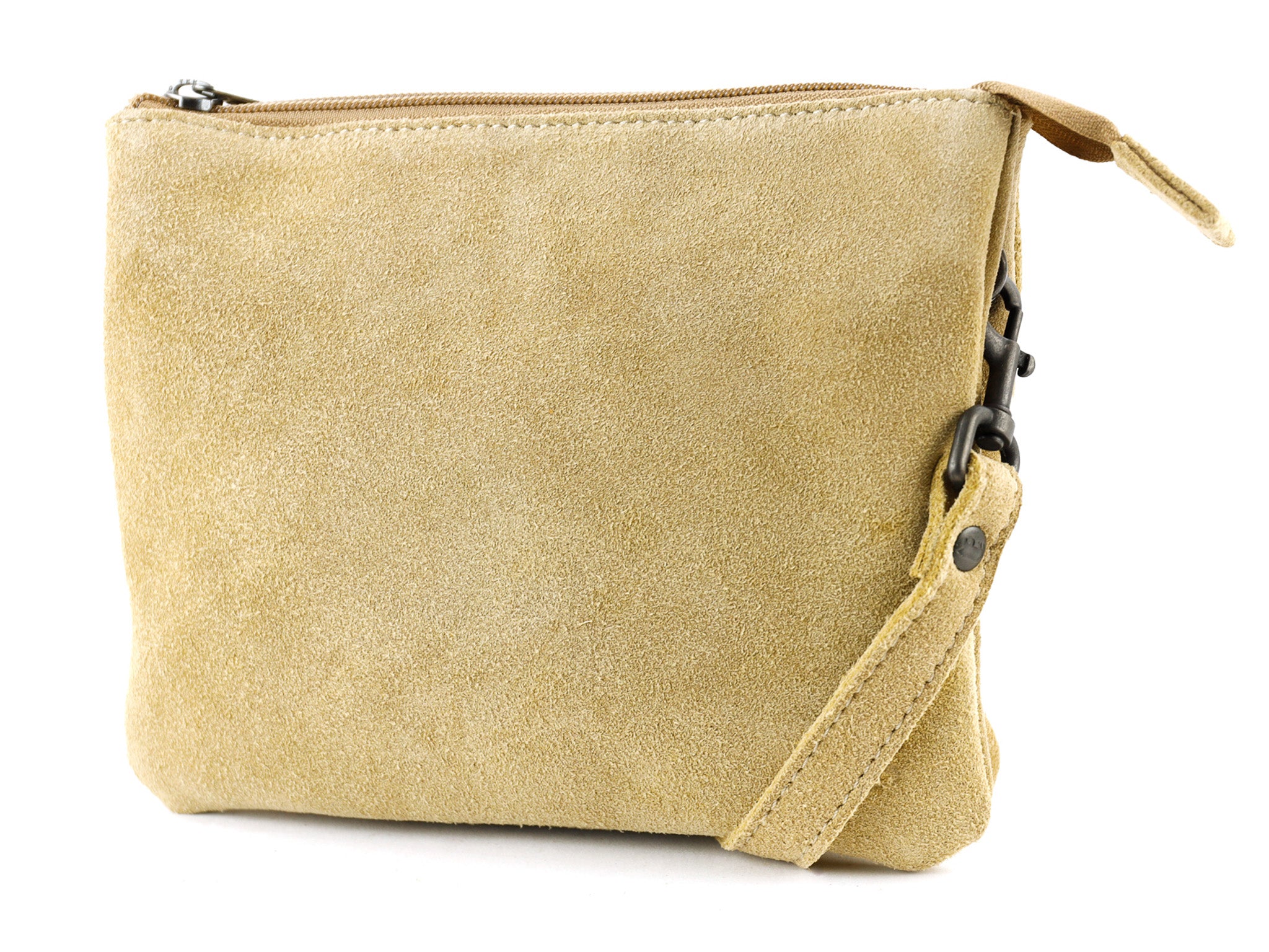 Suède schoudertasje 'Marthe' bisquit