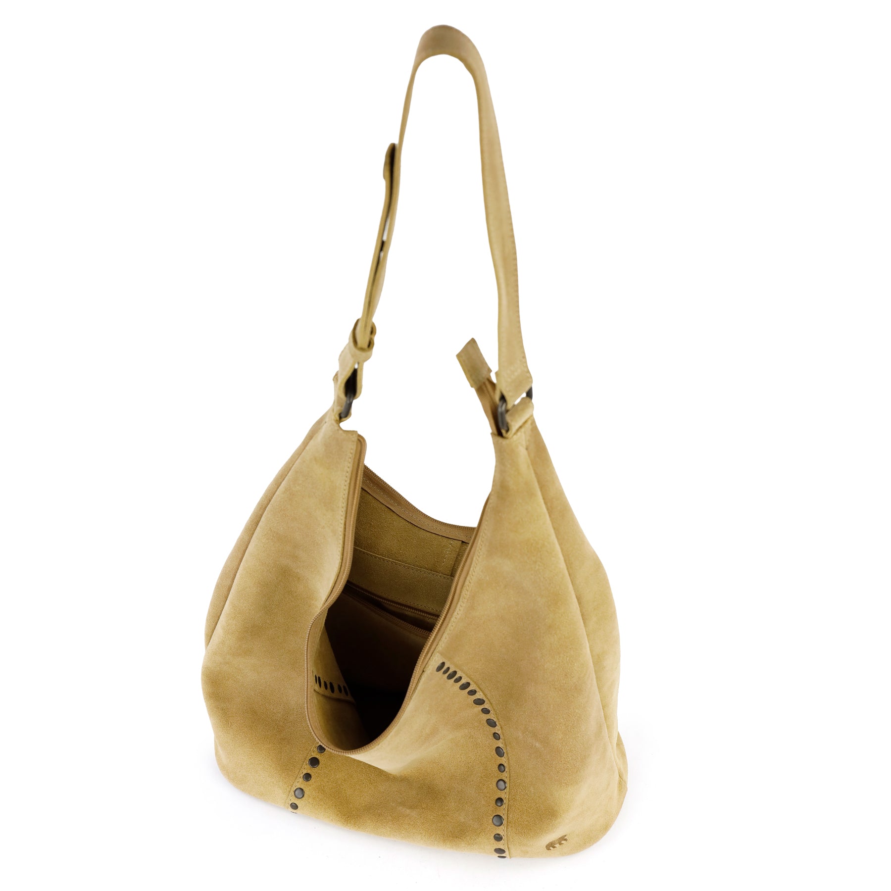 Suede pouch bag with studs 'Cecilia' bisquit
