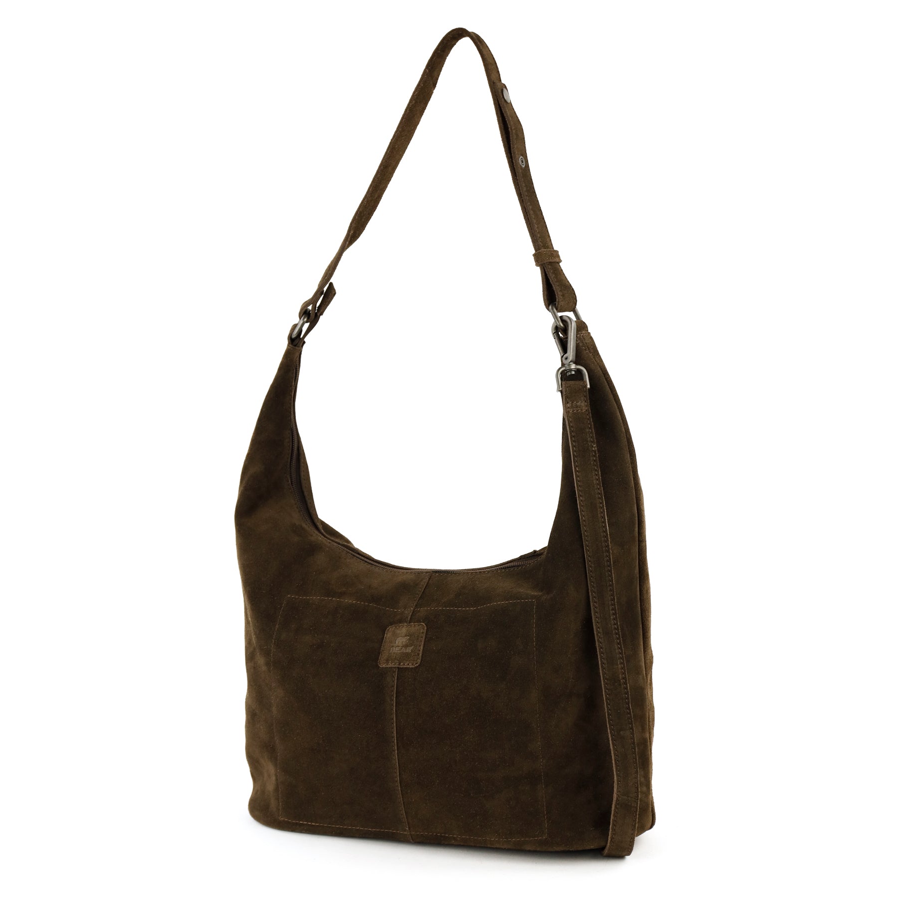 Suede pouch bag with studs 'Cecilia' dark brown