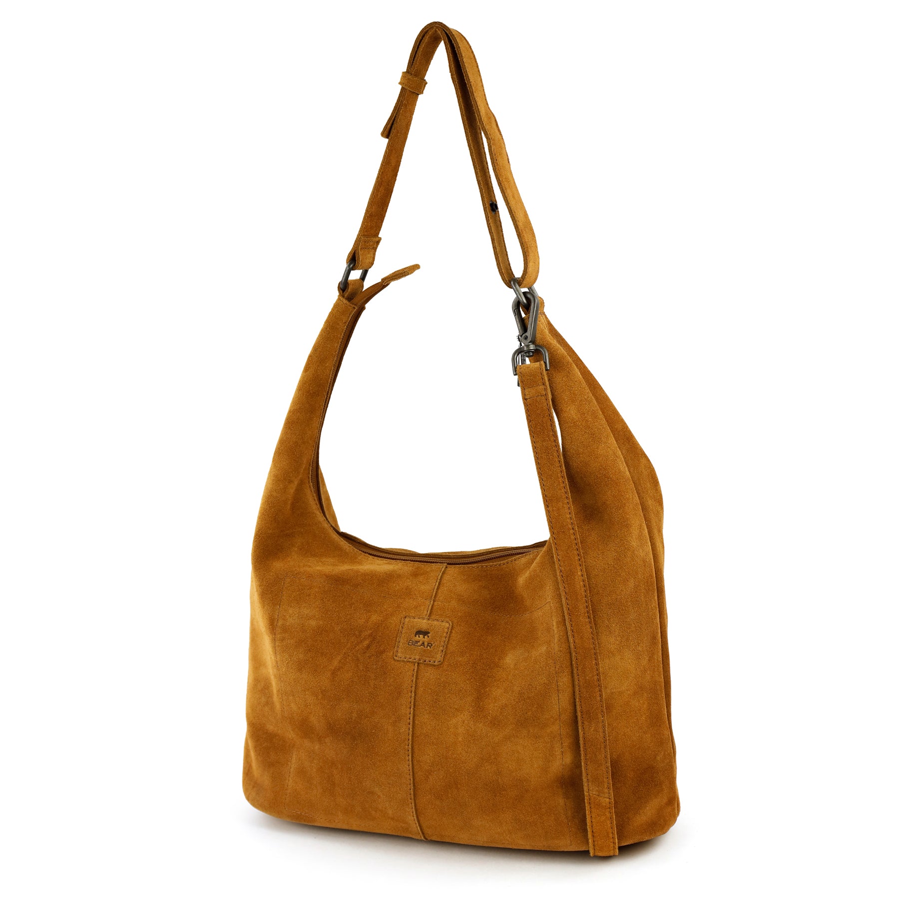Suède buideltas met studs 'Cecilia' cognac