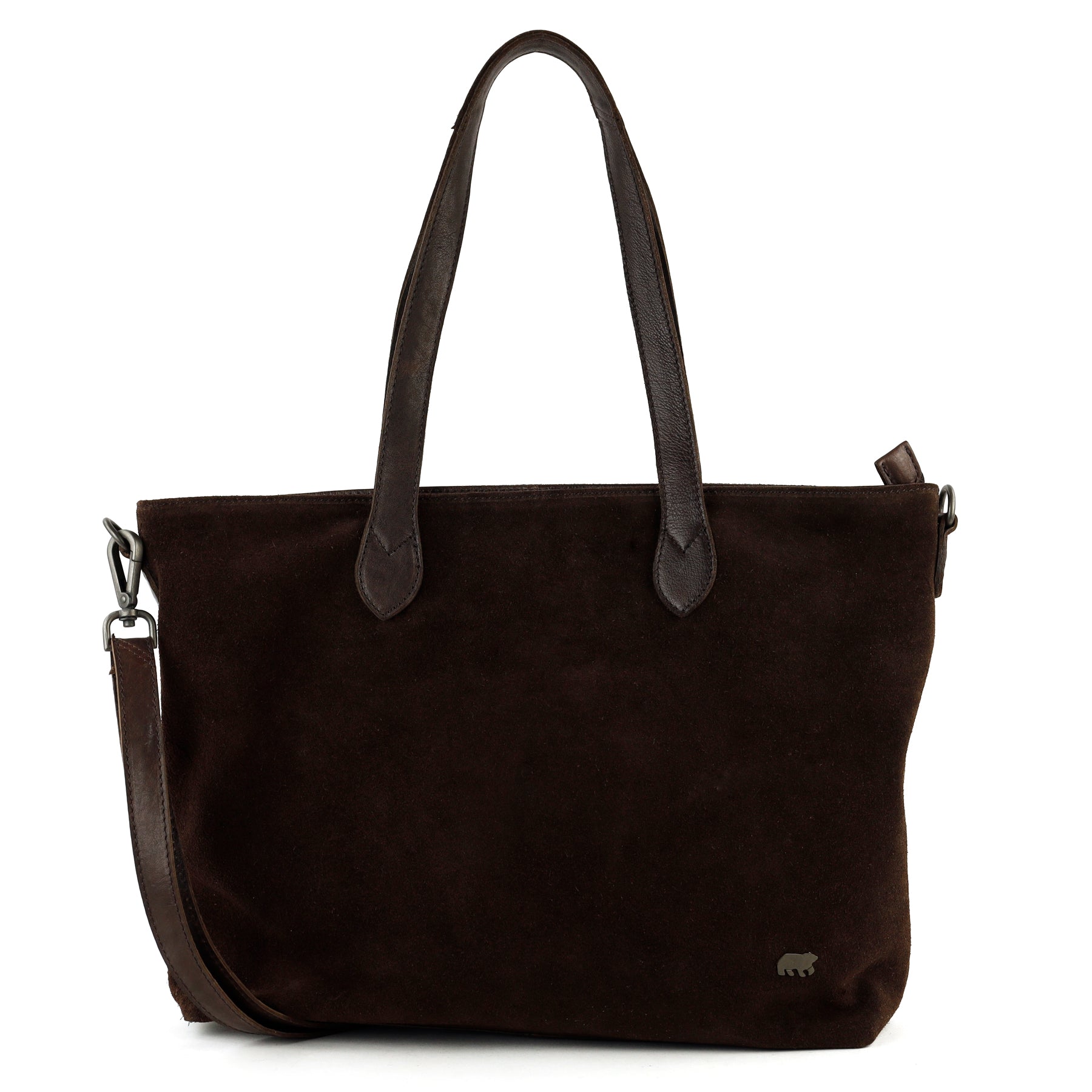 Suede shopper/shoulder bag 'Annelies' dark brown