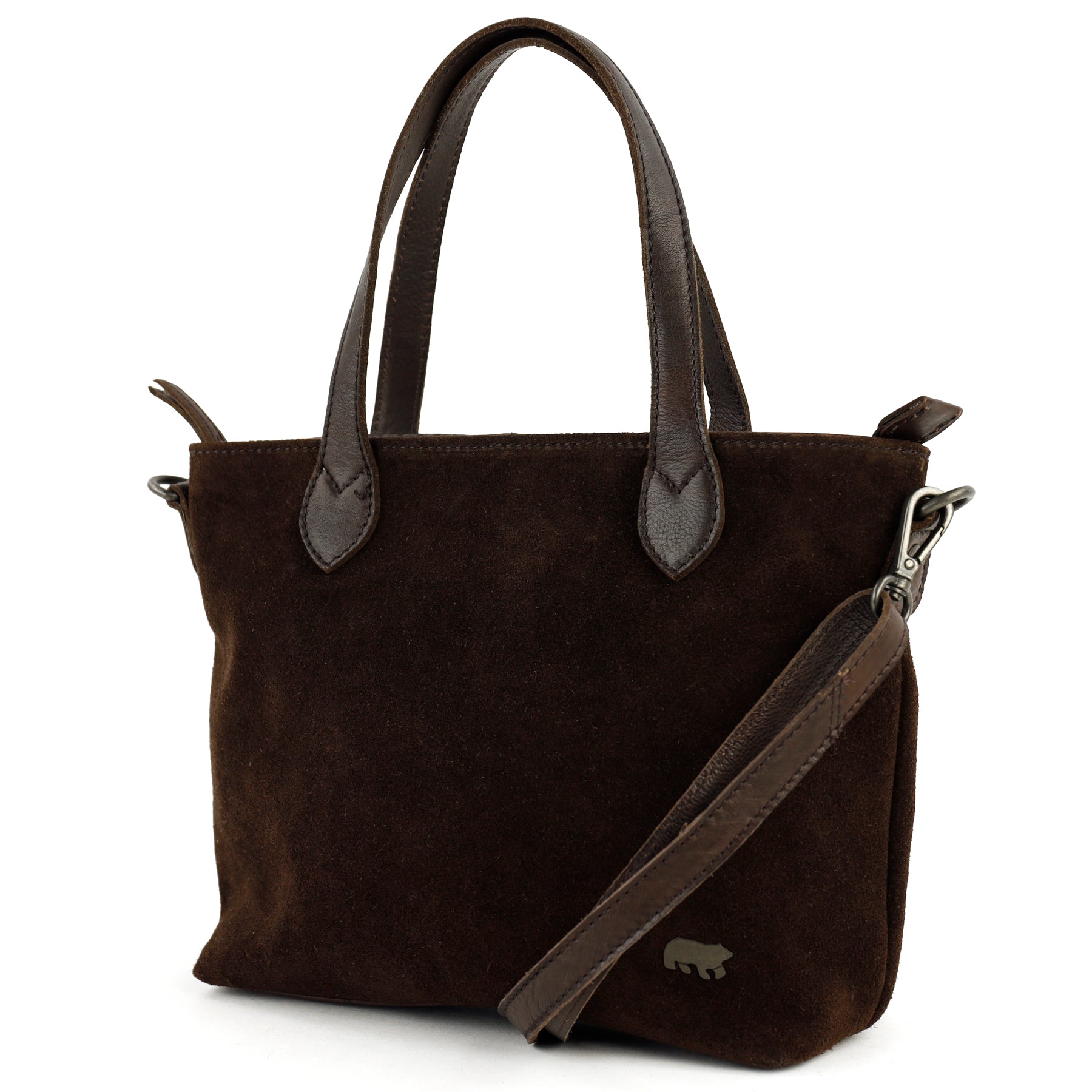 Suede hand/shoulder bag 'Wietske' dark brown