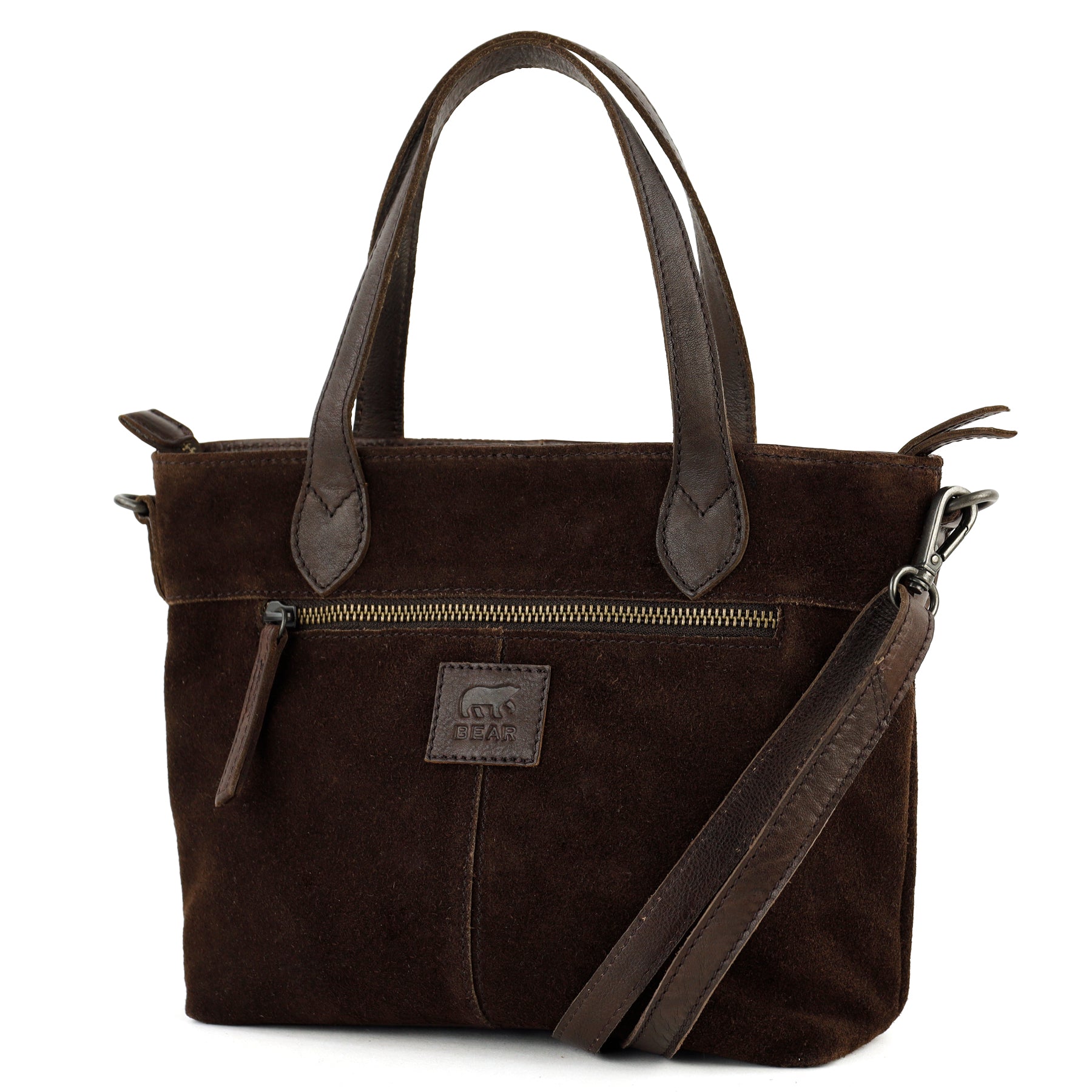 Suede hand/shoulder bag 'Wietske' dark brown
