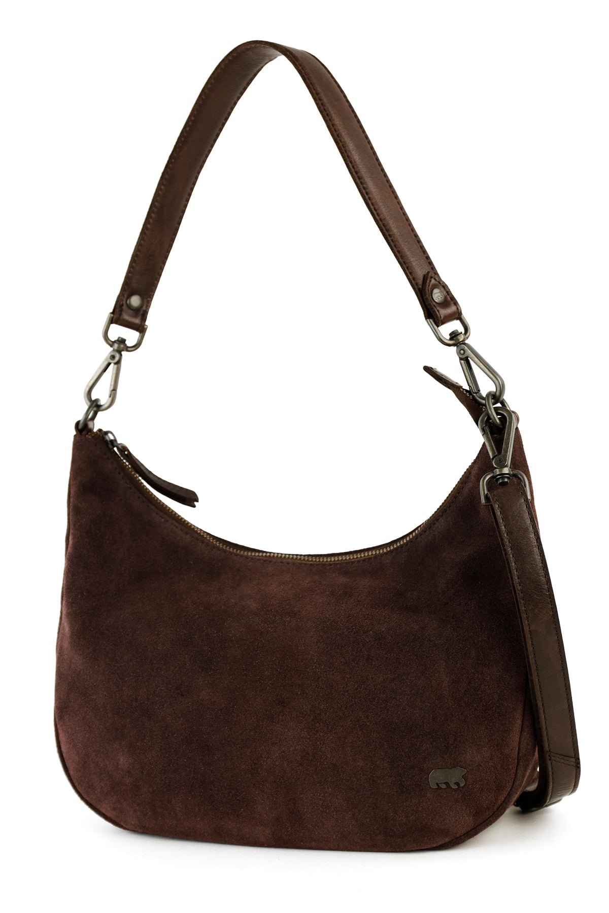 Suede pouch/shoulder bag 'Dieuwke' dark brown