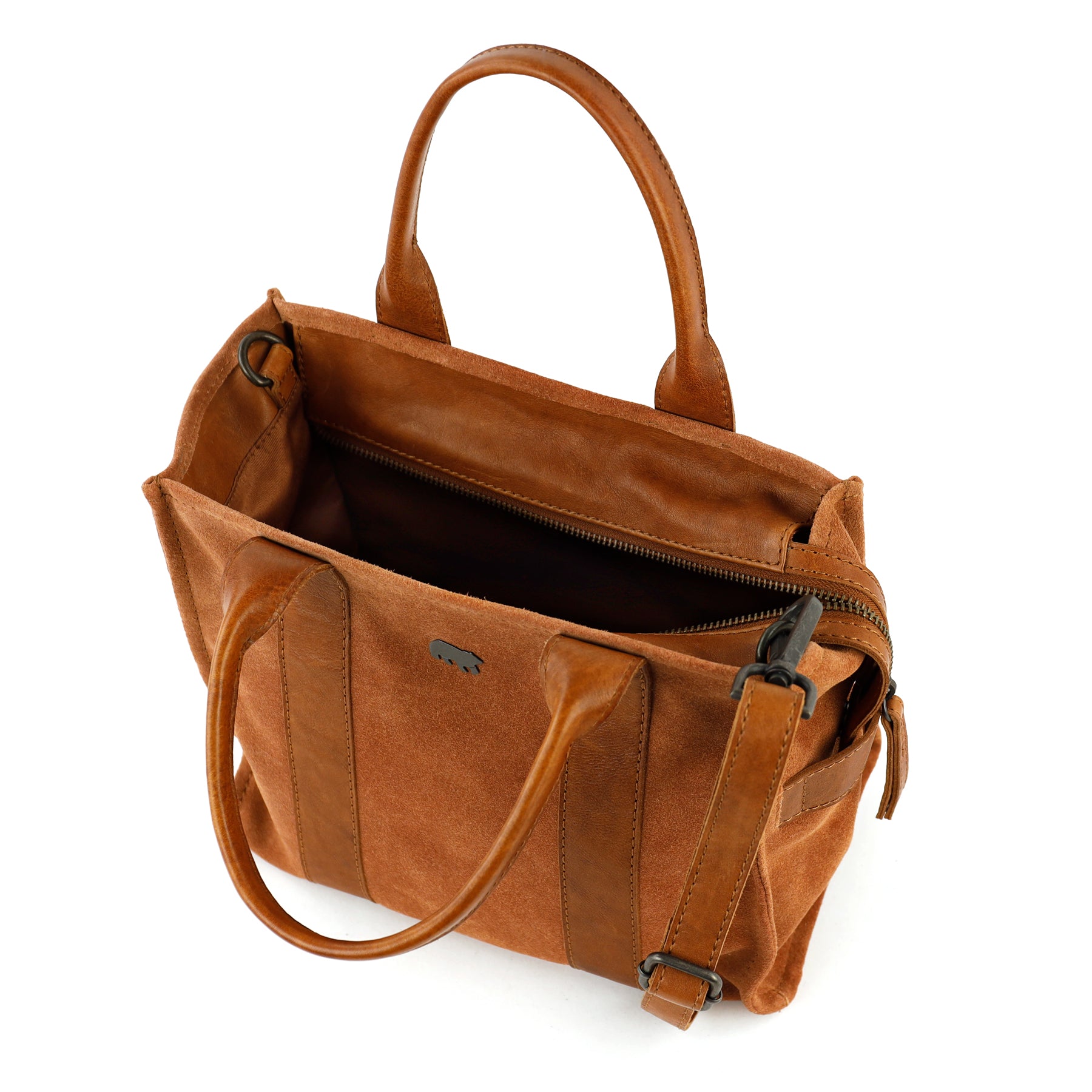 Suede mini tote bag 'Nova' cognac
