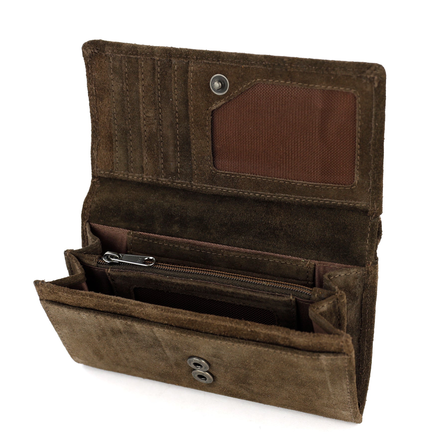 Suède RFID Overslag portemonnee 'Sweety' XL donkerbruin