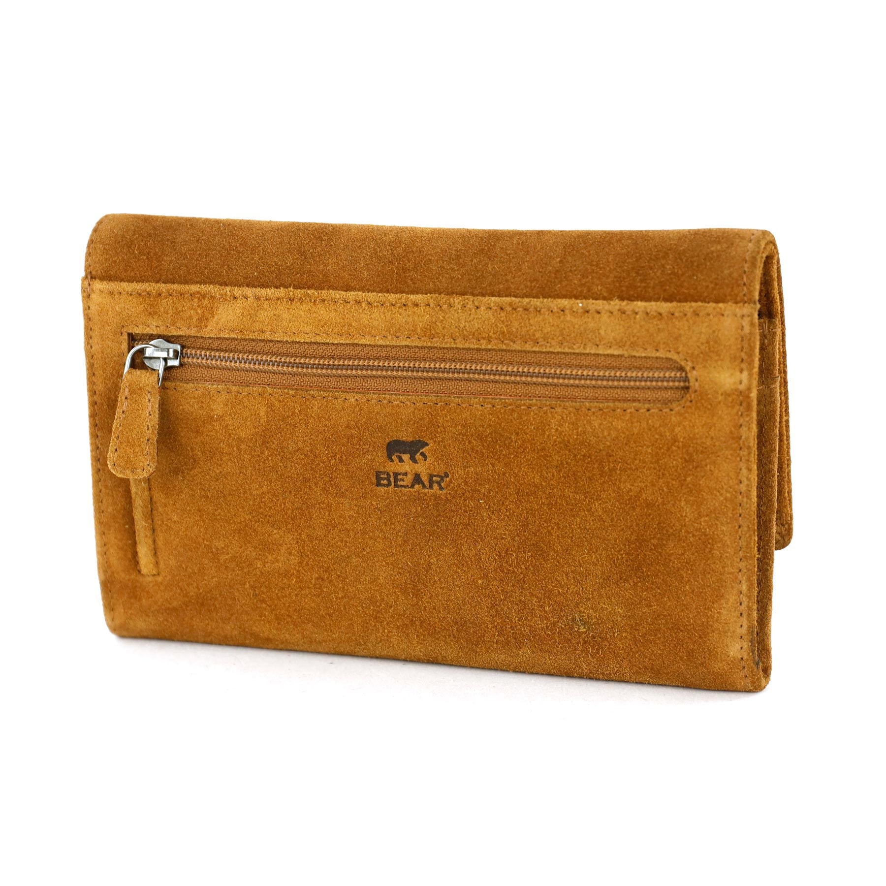 Suède RFID Overslag portemonnee 'Sweety' XL cognac
