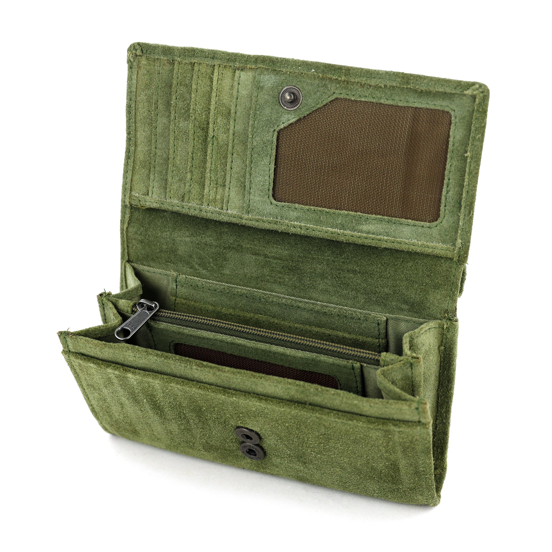 Suède RFID Overslag portemonnee 'Sweety' XL groen