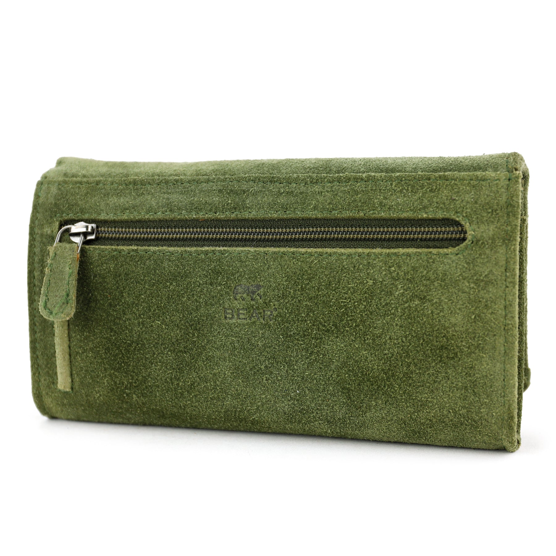 Suède RFID Overslag portemonnee 'Sweety' XL groen