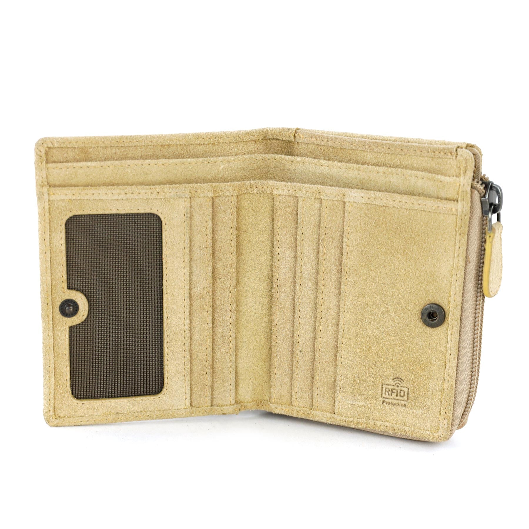 Suede RFID Zipper wallet 'Gungun' bisquit