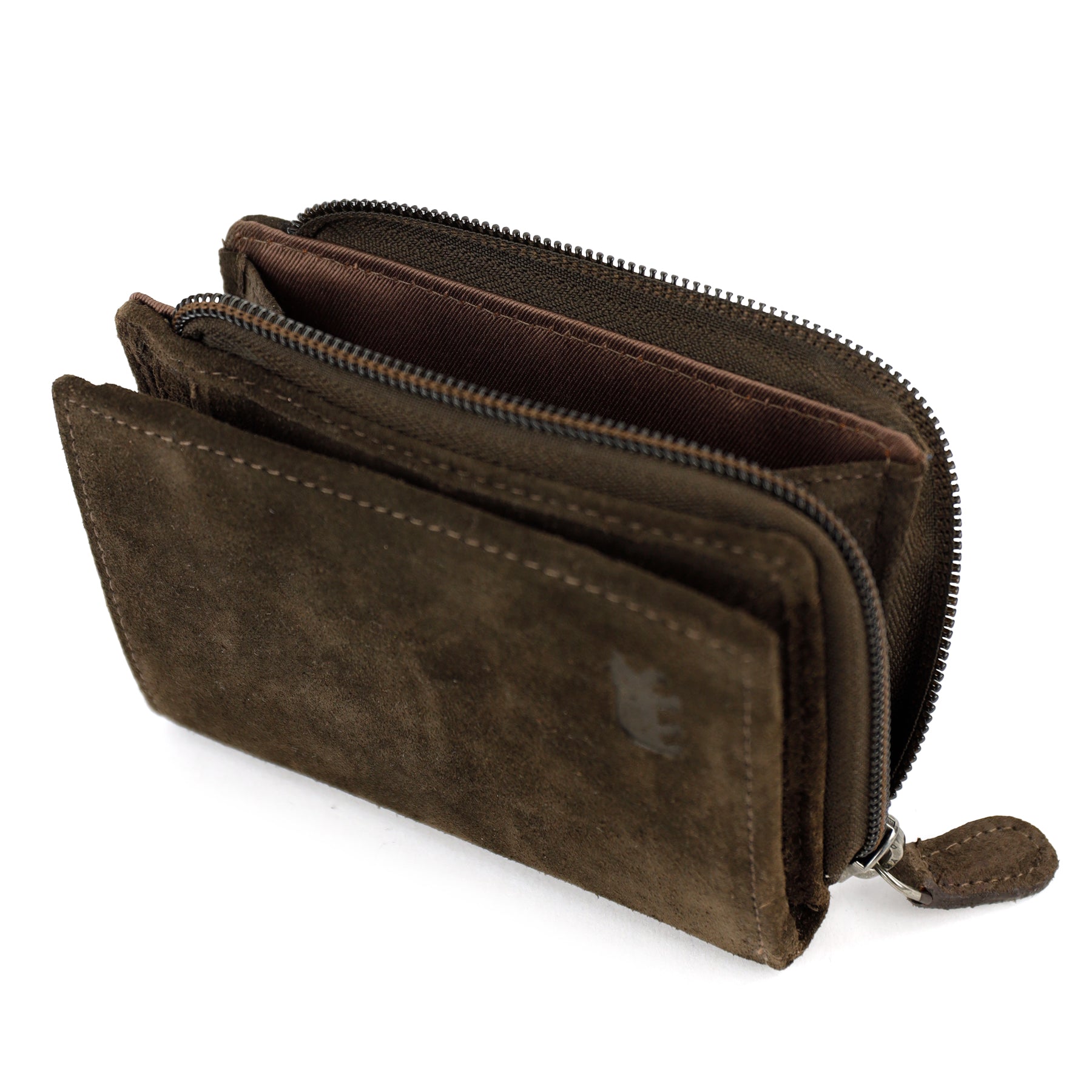 Suede RFID Zip wallet 'Gungun' dark brown