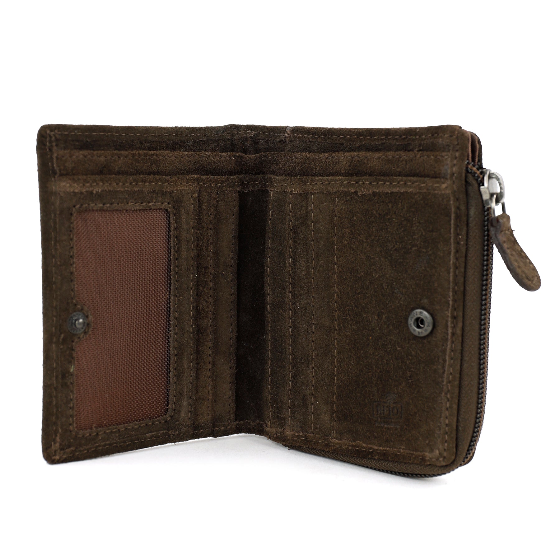 Suede RFID Zip wallet 'Gungun' dark brown