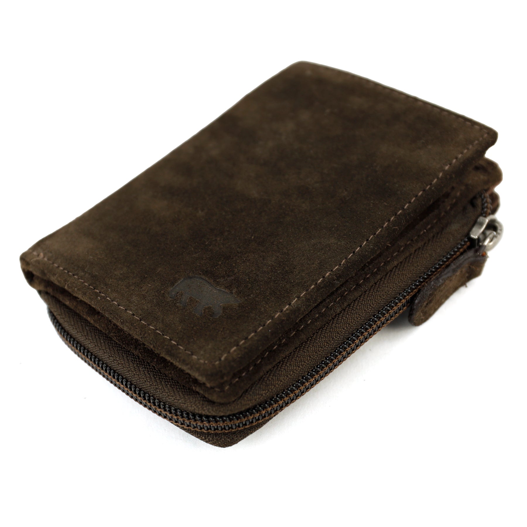 Suede RFID Zip wallet 'Gungun' dark brown
