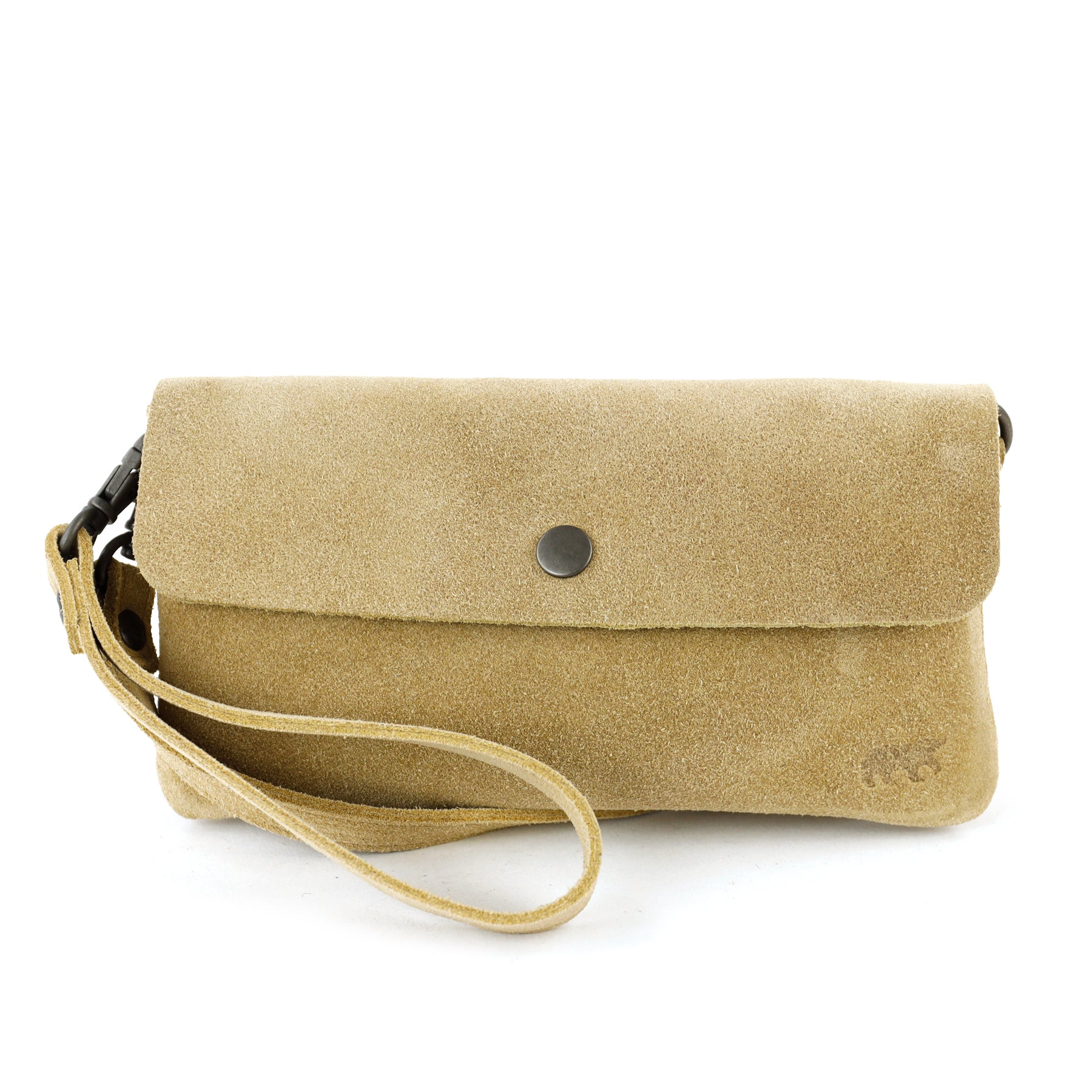 Suède clutch/mini schoudertasje 'Lydia' bisquit
