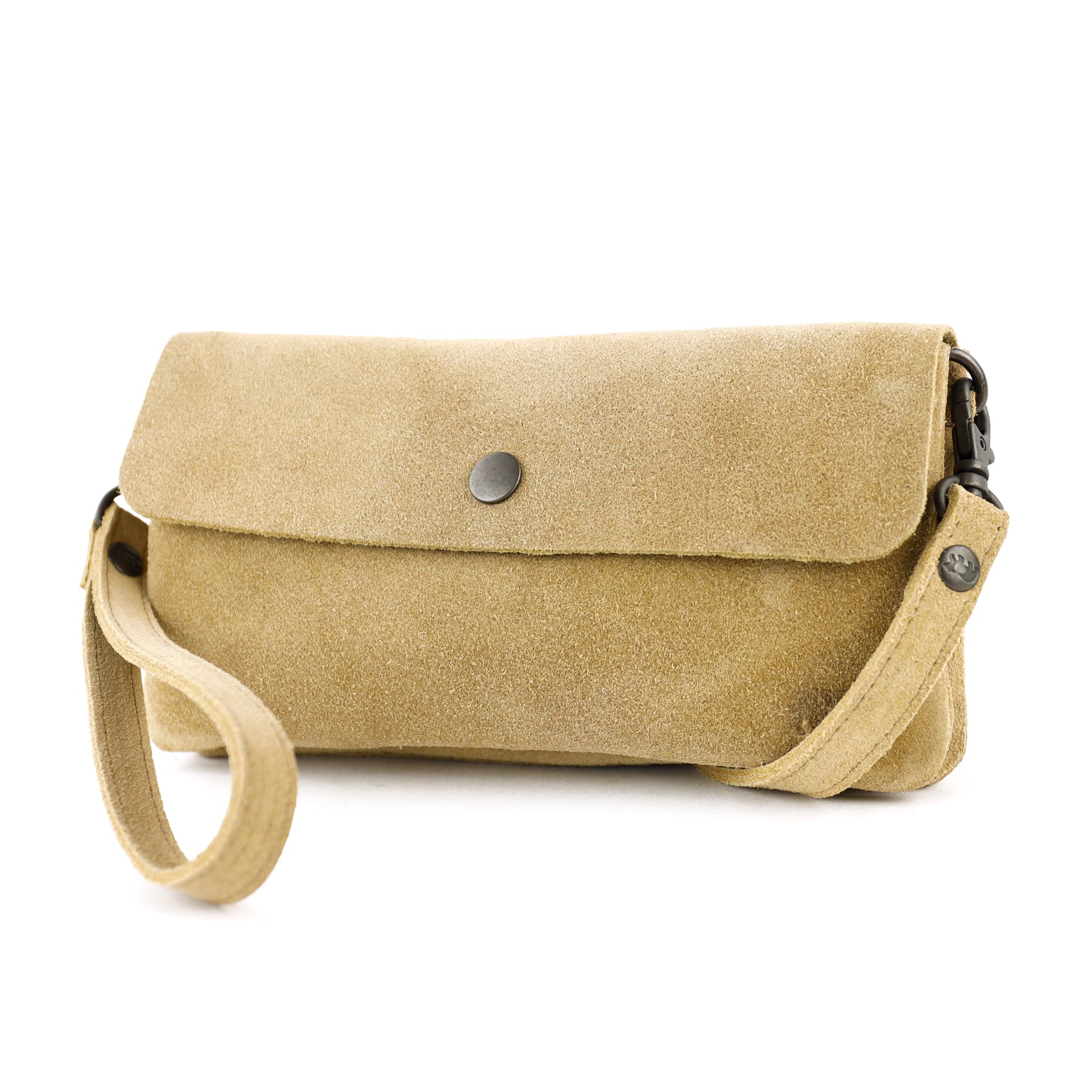 Suède clutch/mini schoudertasje 'Lydia' bisquit