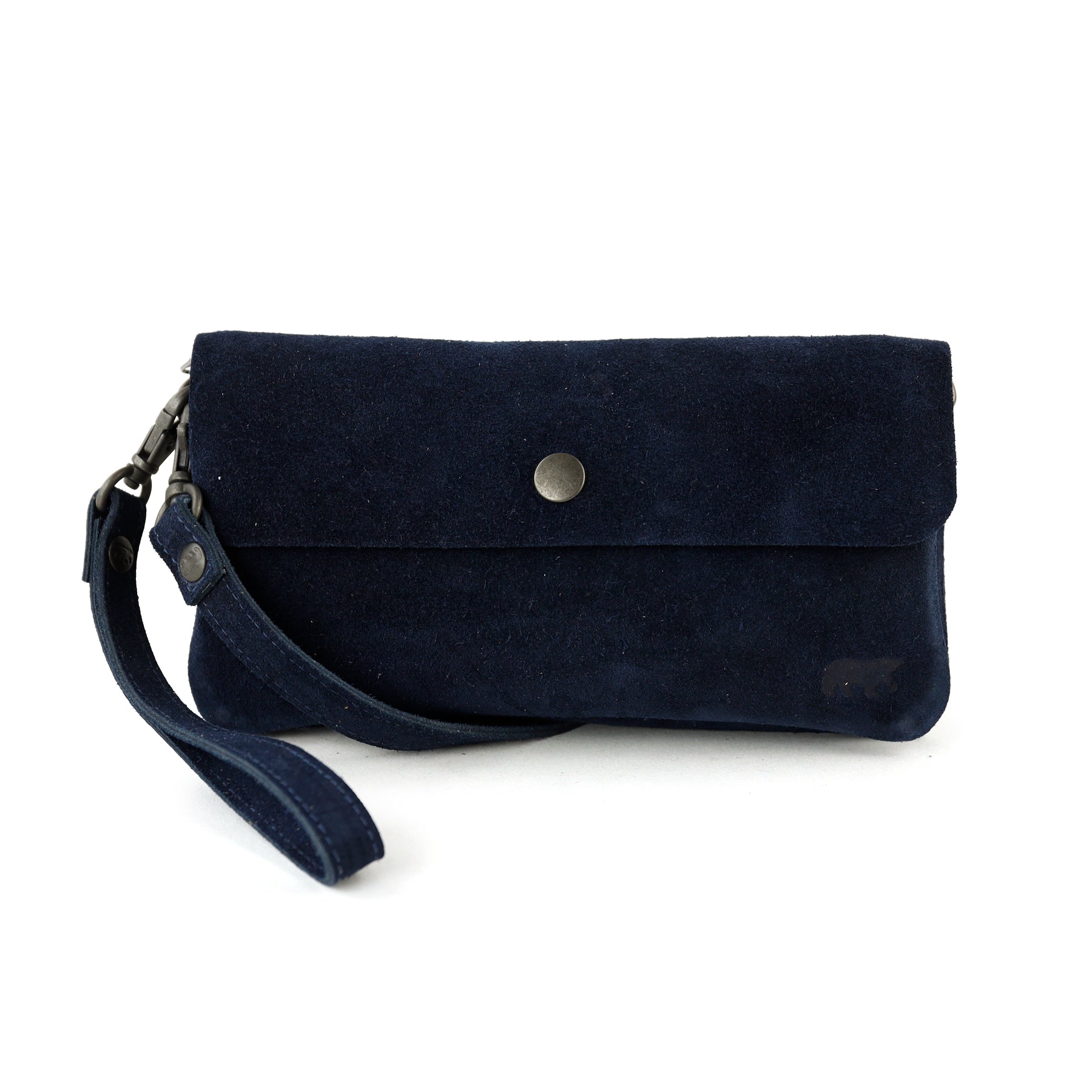 Suède clutch/mini schoudertasje 'Lydia' donkerblauw