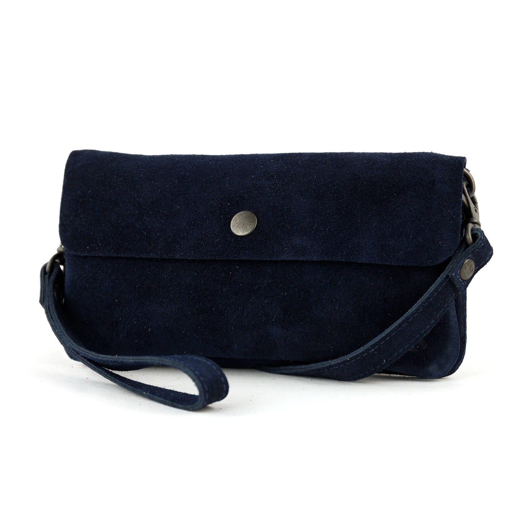 Suède clutch/mini schoudertasje 'Lydia' donkerblauw
