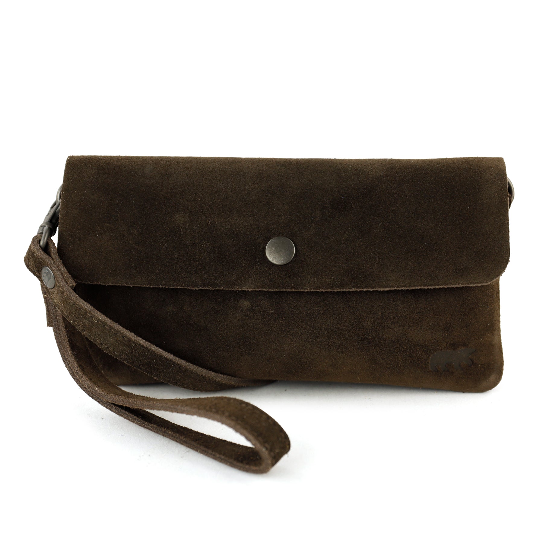 Suède clutch/mini schoudertasje 'Lydia' donkerbruin