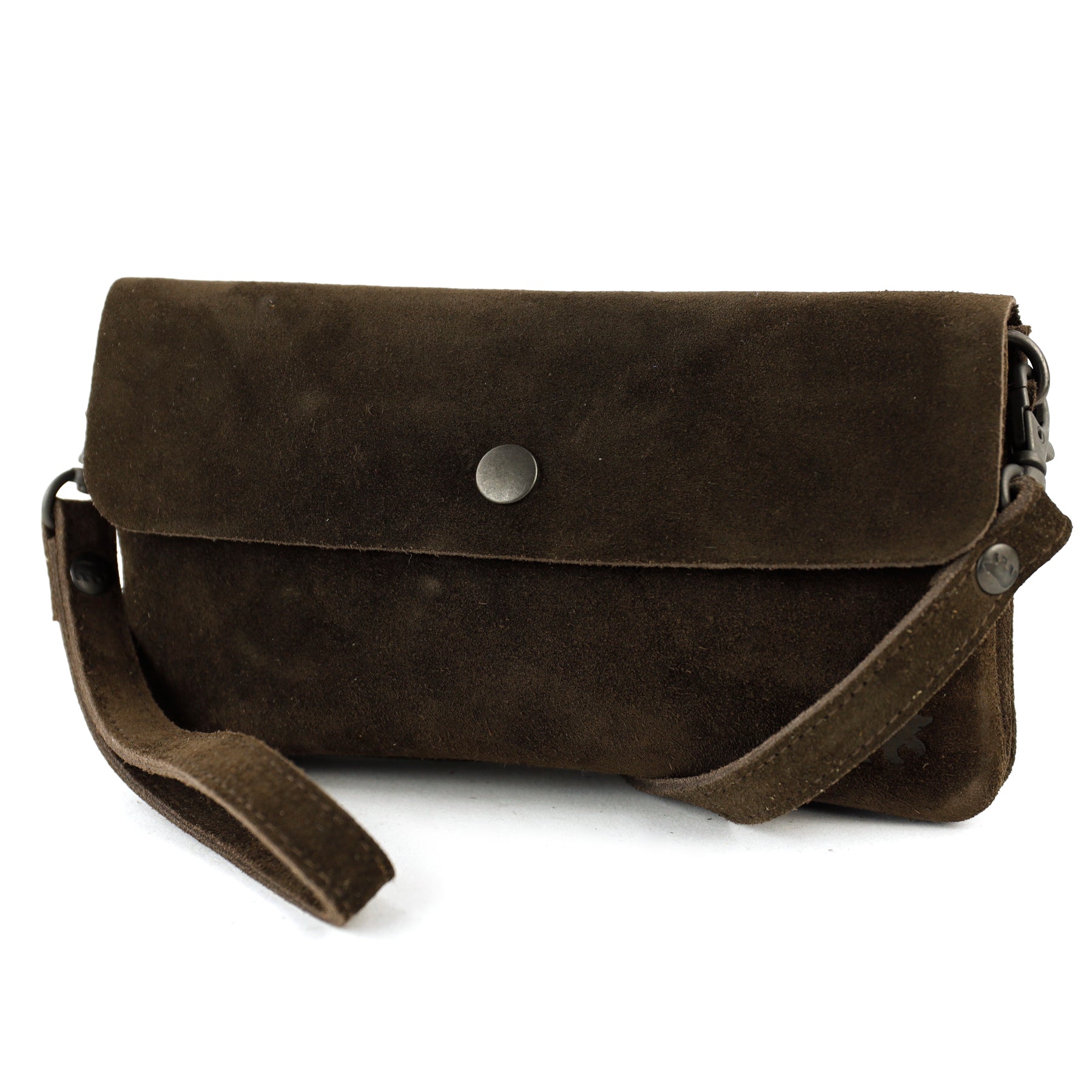 Suède clutch/mini schoudertasje 'Lydia' donkerbruin