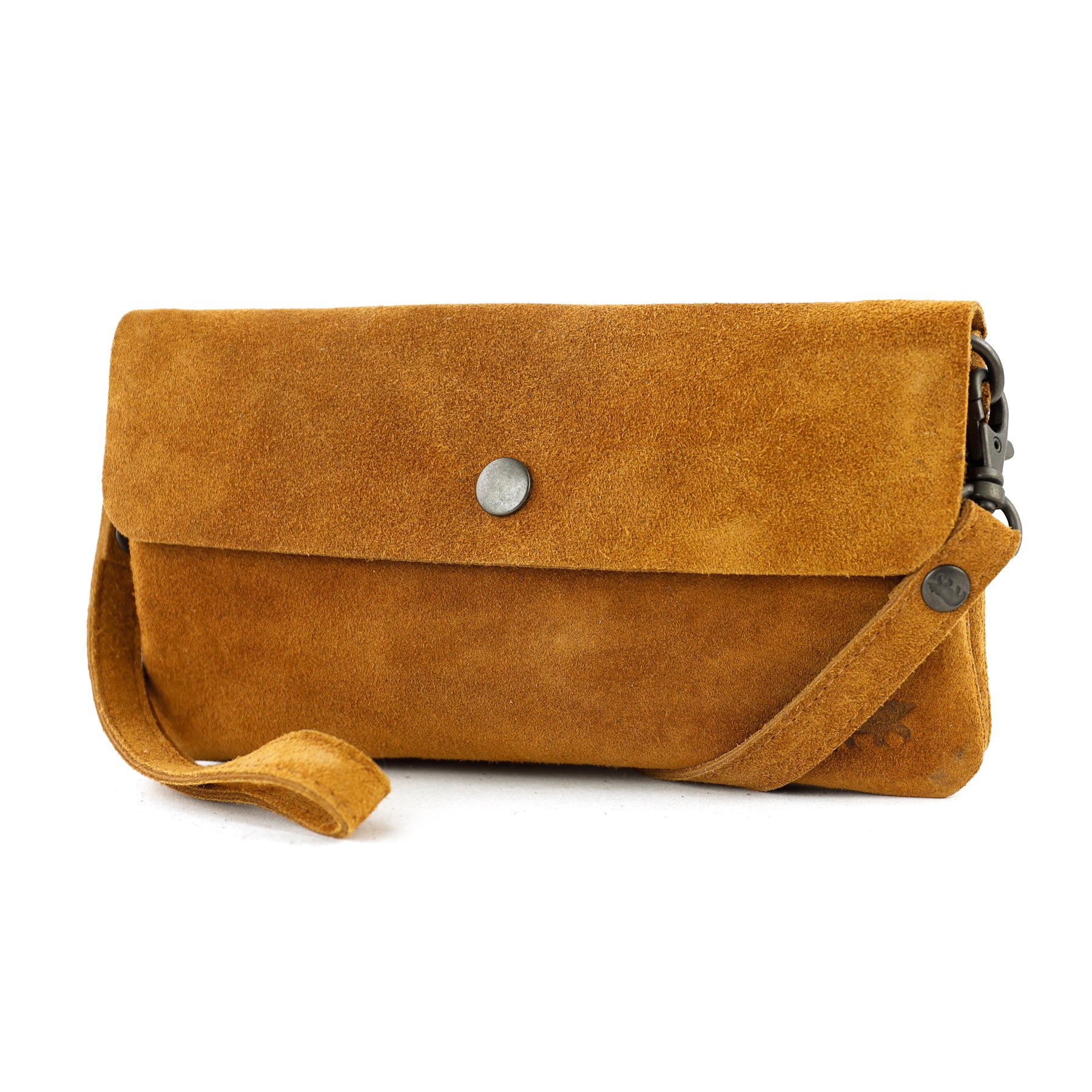 Suède clutch/mini schoudertasje 'Lydia' cognac
