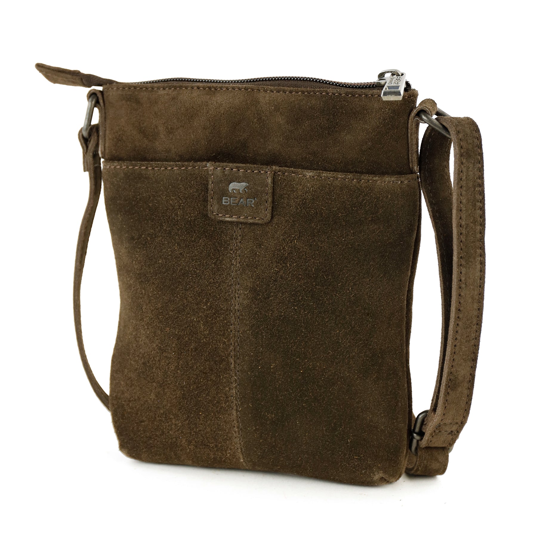 Suede shoulder bag with studs 'Clara' dark brown