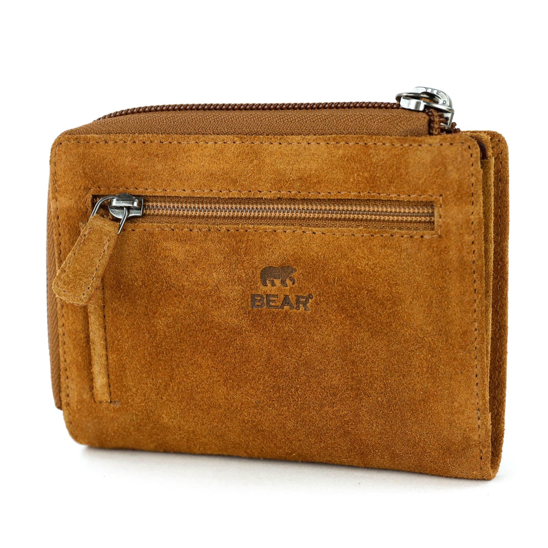 Suede RFID Zip wallet 'Gungun' cognac