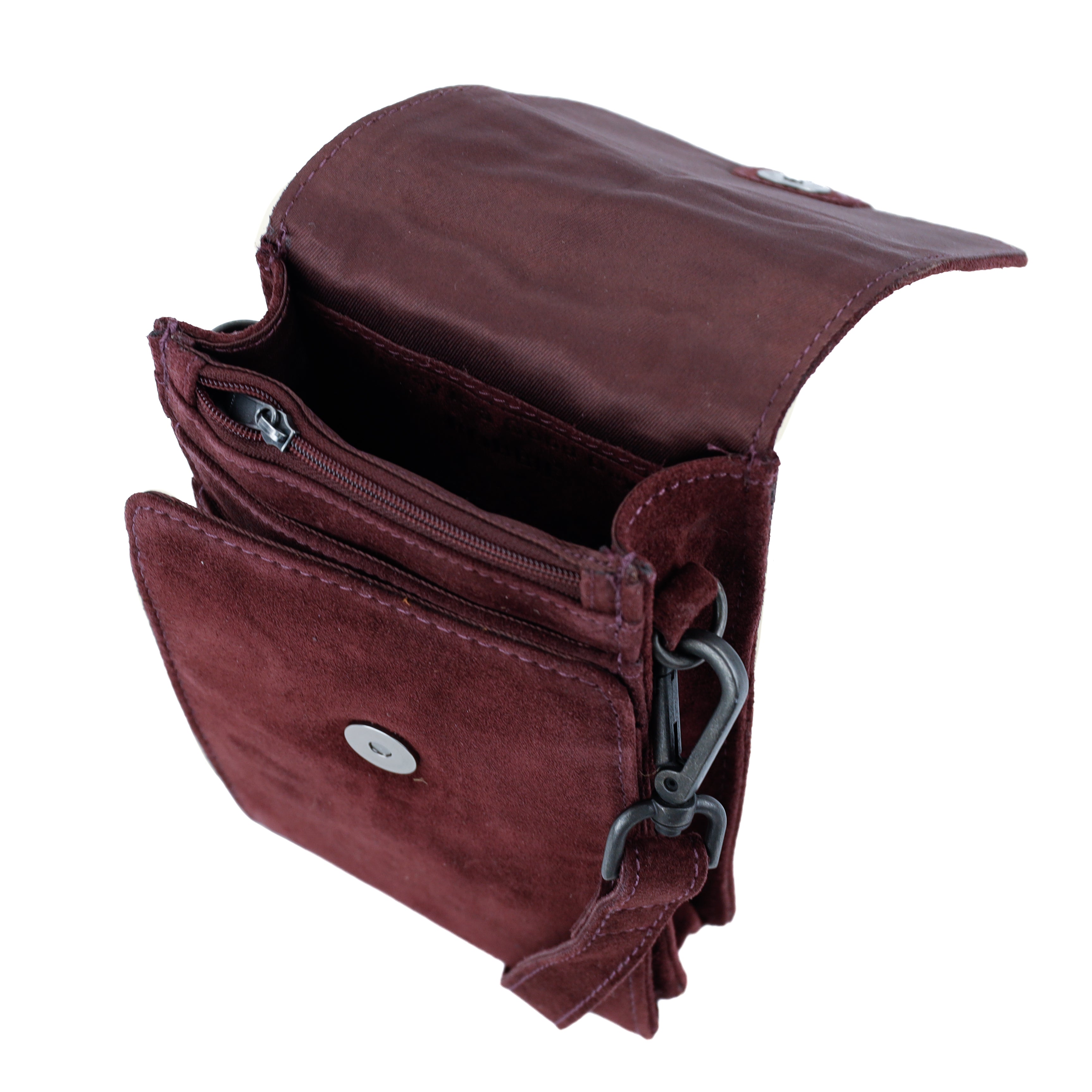 Suède schoudertasje 'Robbie' 2.0 bordeaux