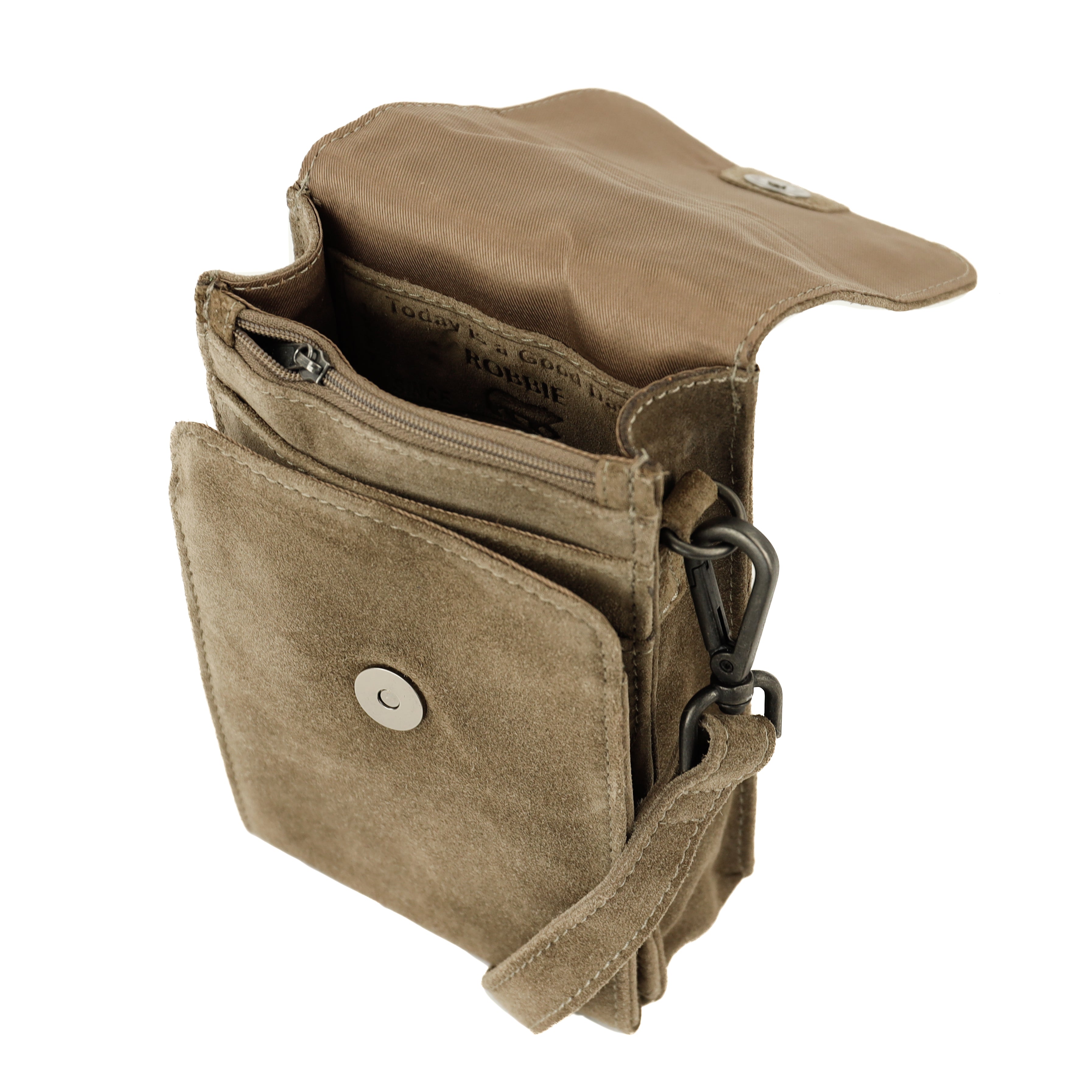 Suède schoudertasje 'Robbie' 2.0 taupe