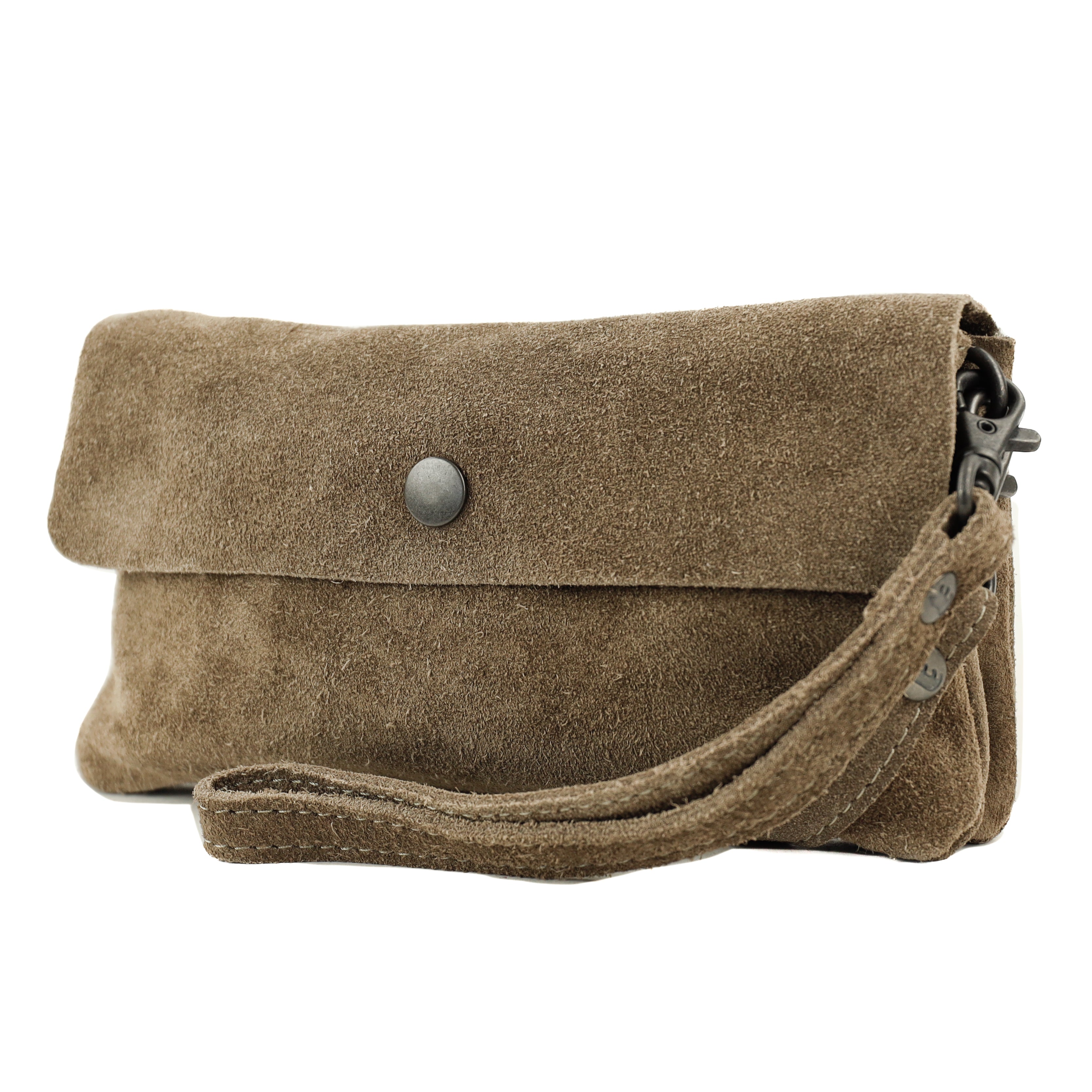 Suede clutch/mini shoulder bag 'Lydia' taupe
