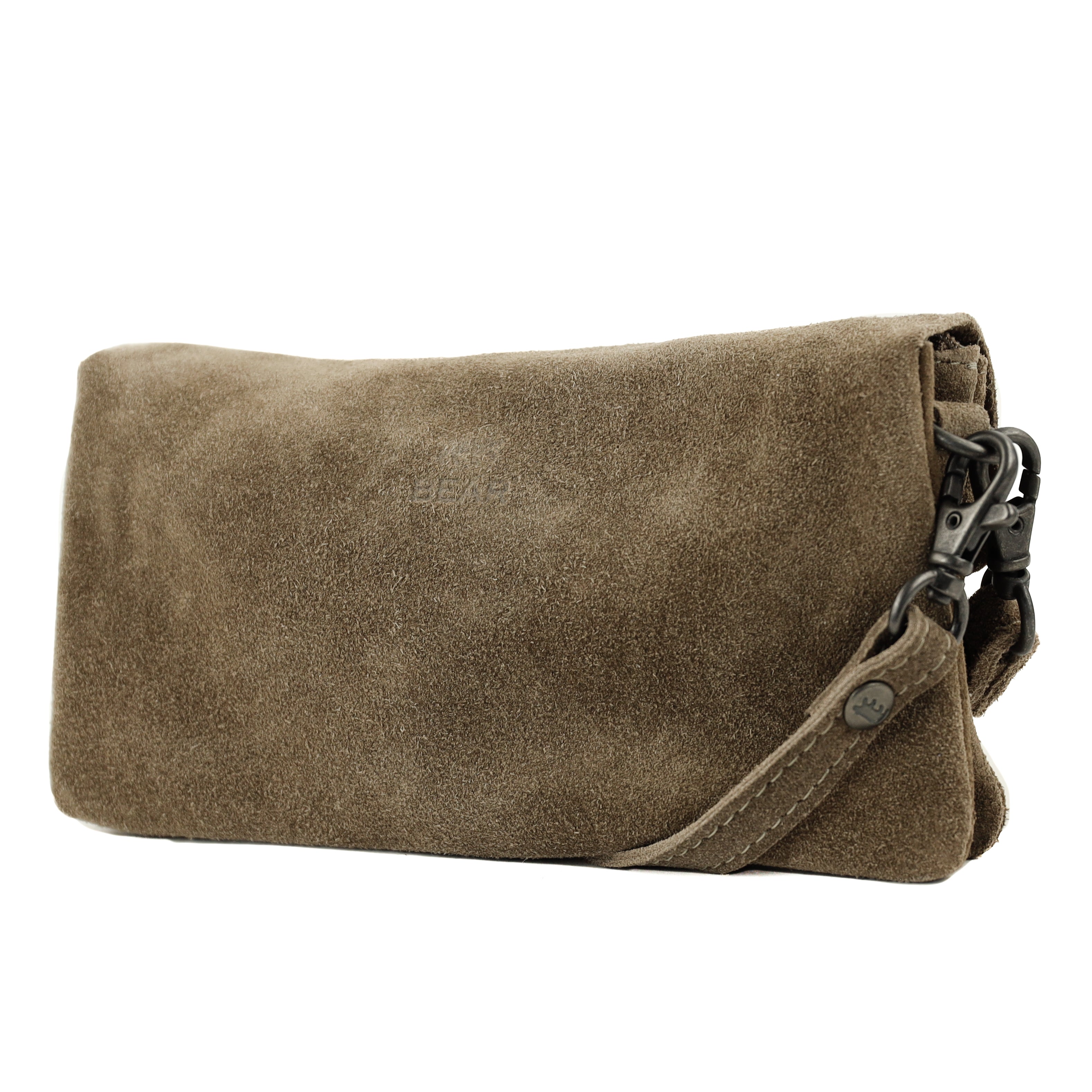 Suede clutch/mini shoulder bag 'Lydia' taupe
