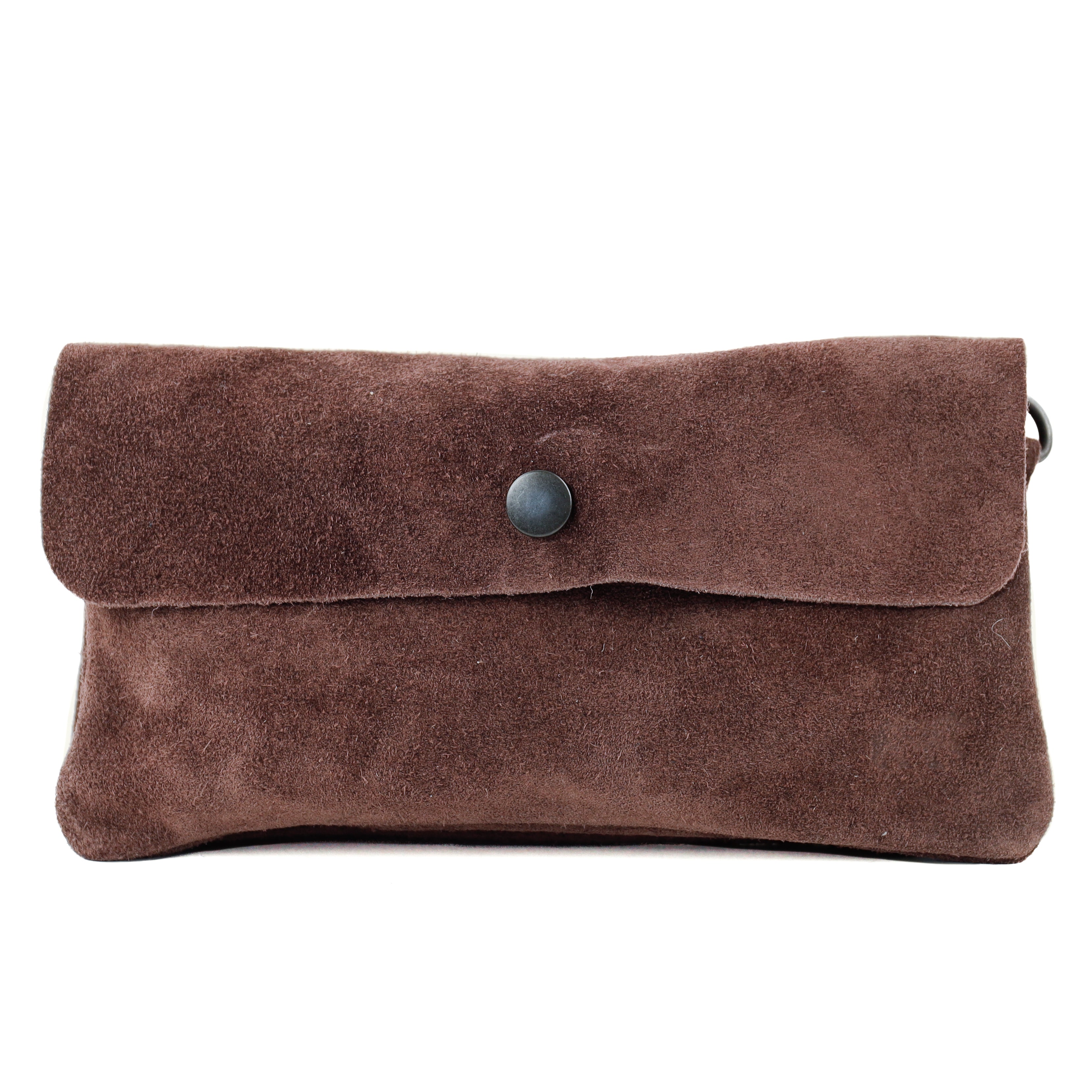Suede clutch/mini shoulder bag 'Lydia' choco