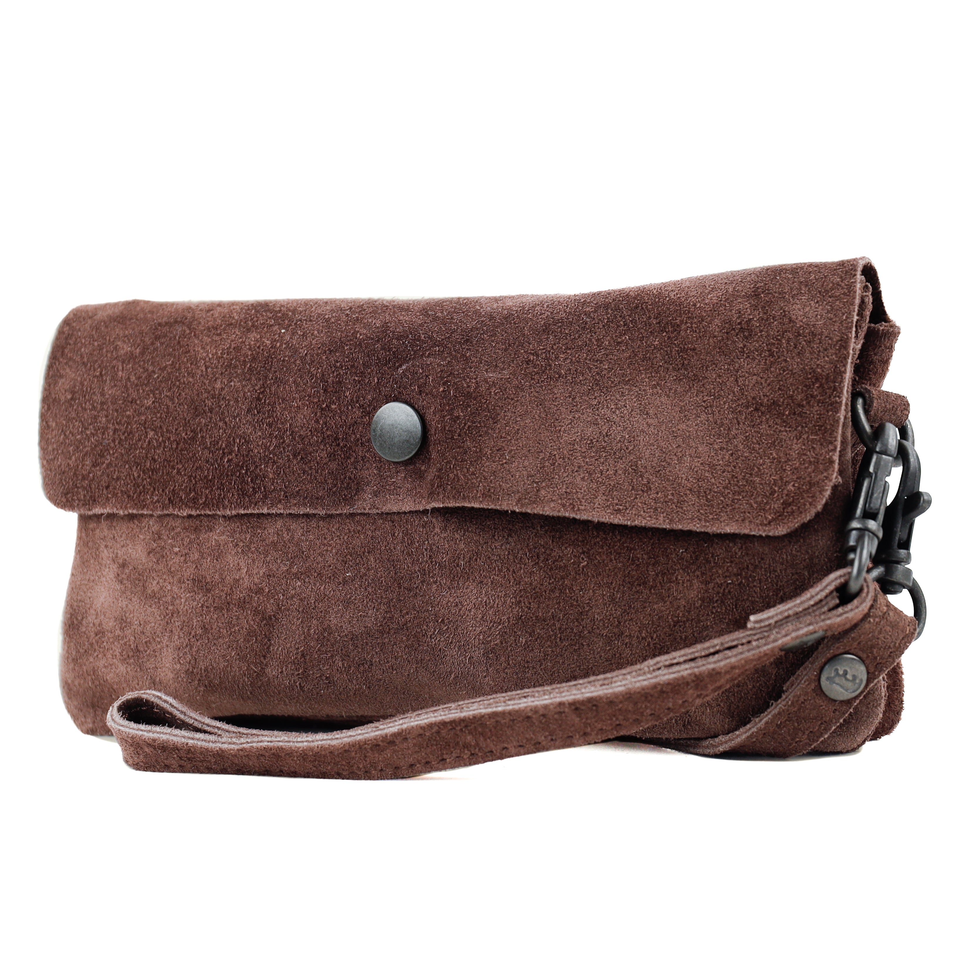 Suede clutch/mini shoulder bag 'Lydia' choco