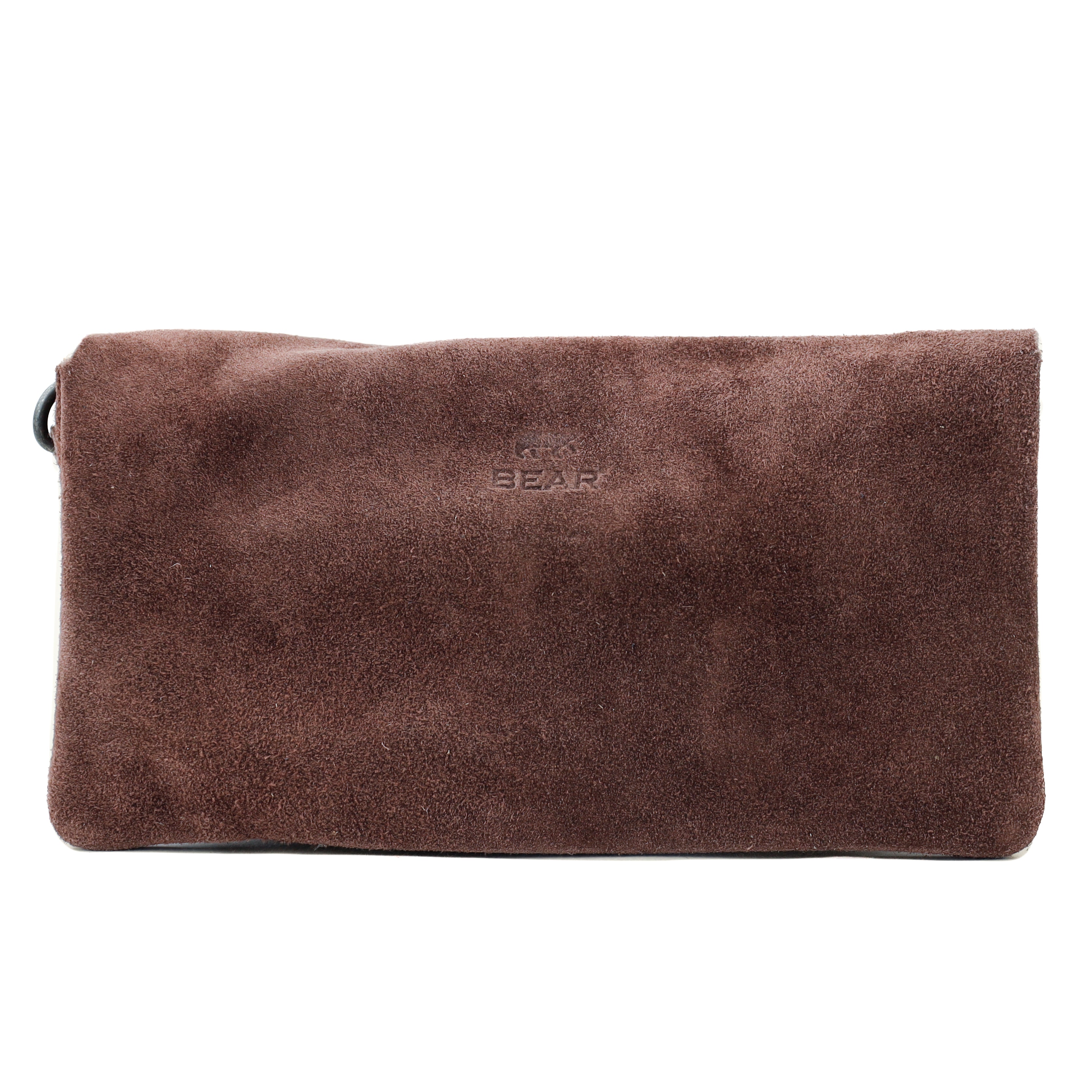 Suede clutch/mini shoulder bag 'Lydia' choco