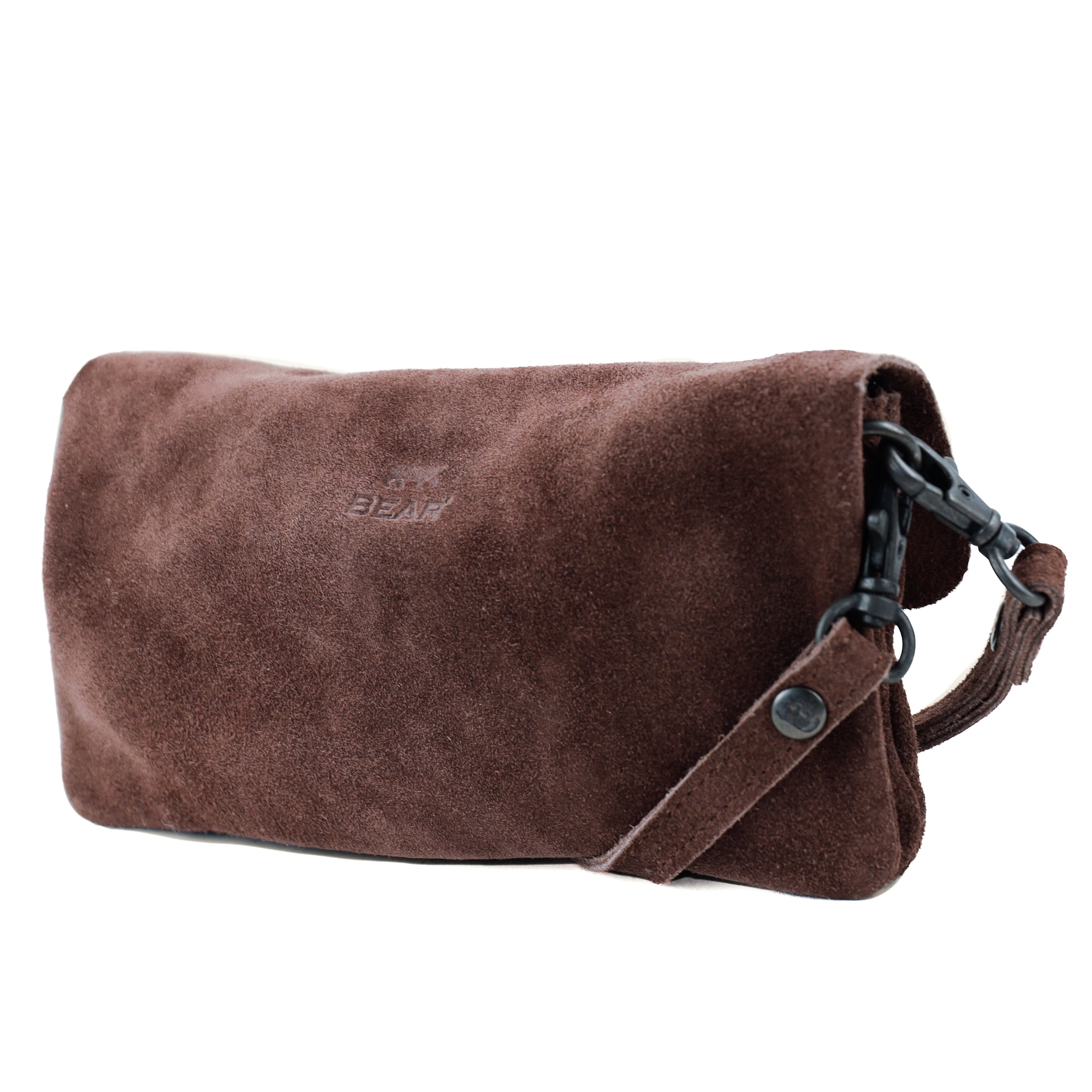 Suede clutch/mini shoulder bag 'Lydia' choco