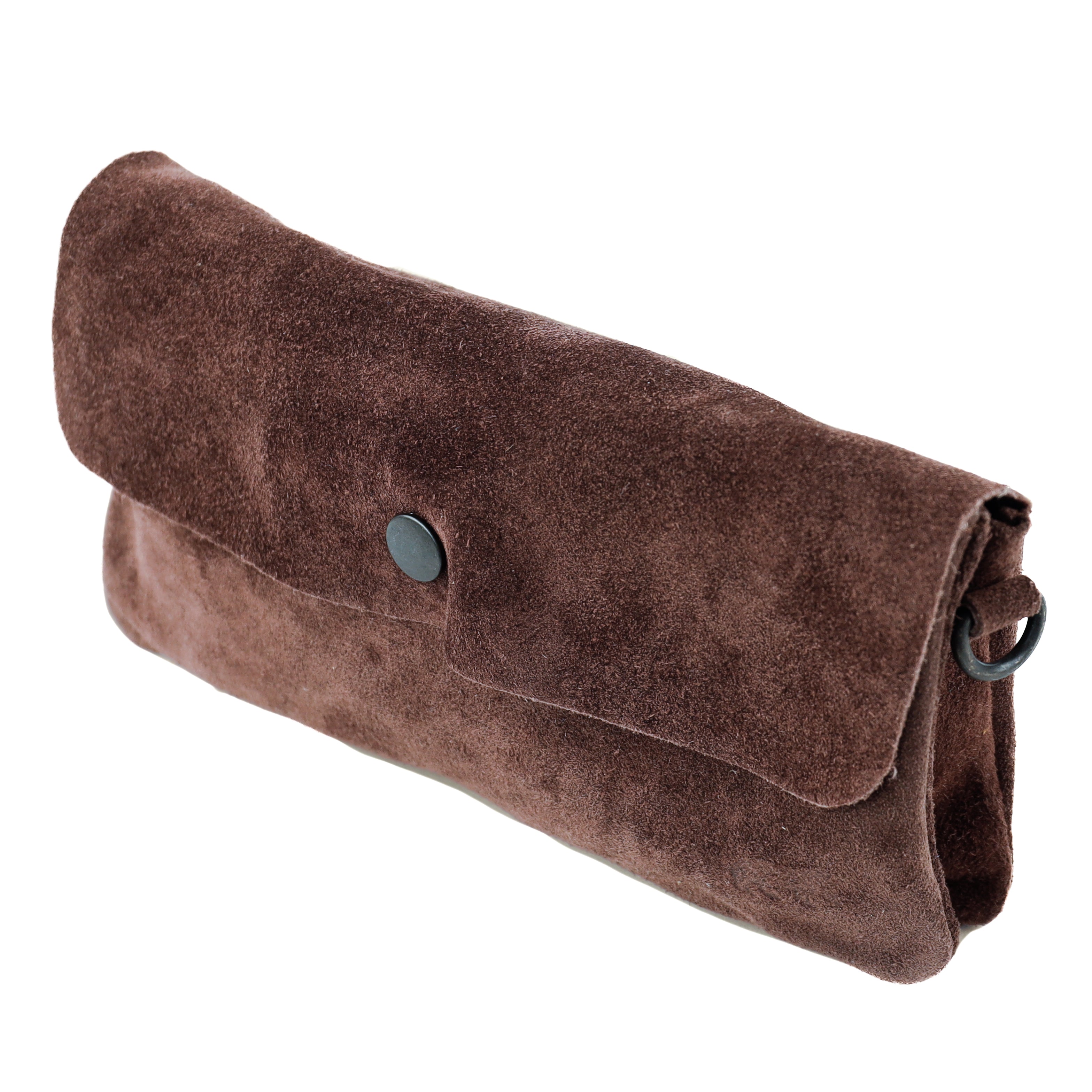 Suede clutch/mini shoulder bag 'Lydia' choco