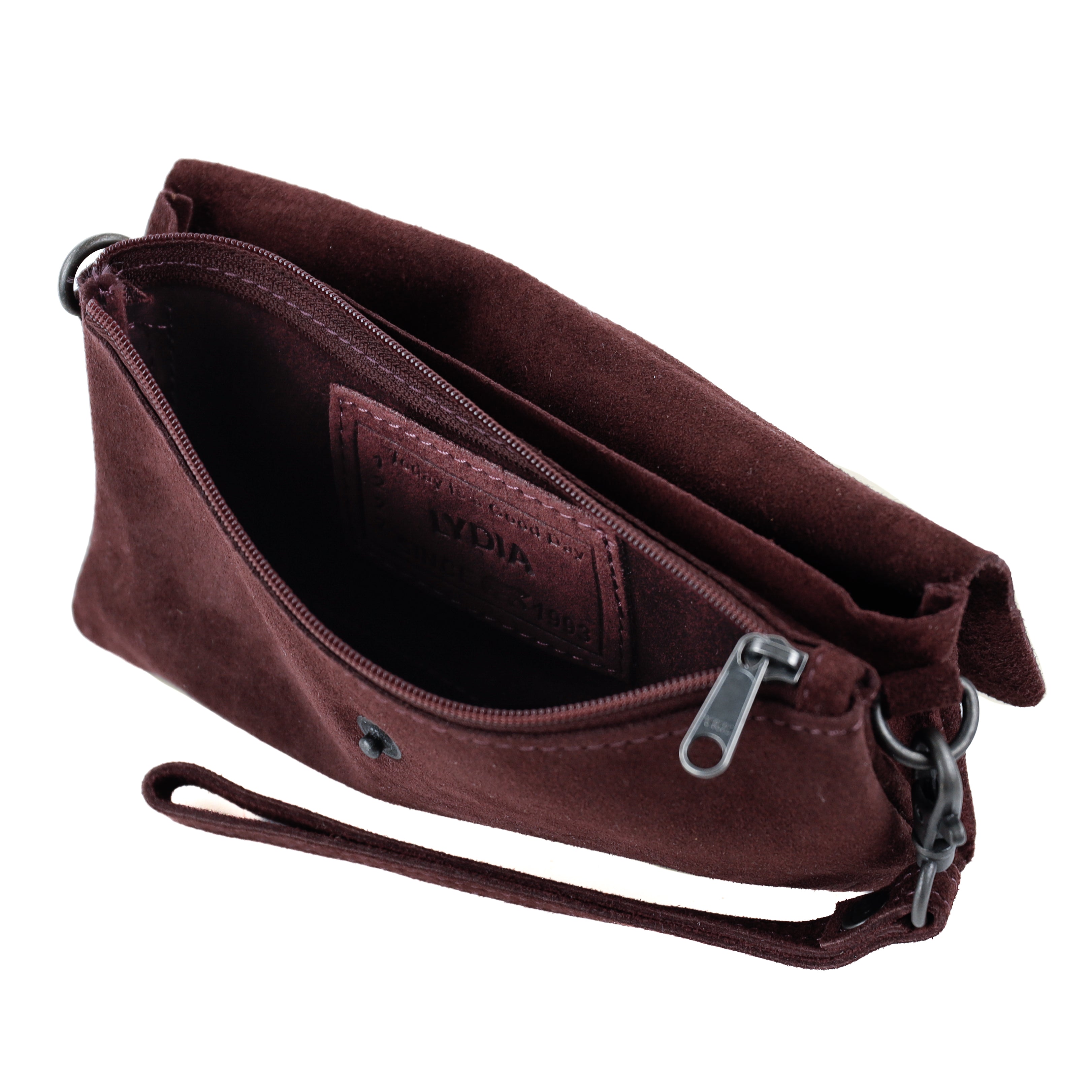 Suede clutch/mini shoulder bag 'Lydia' bordeaux