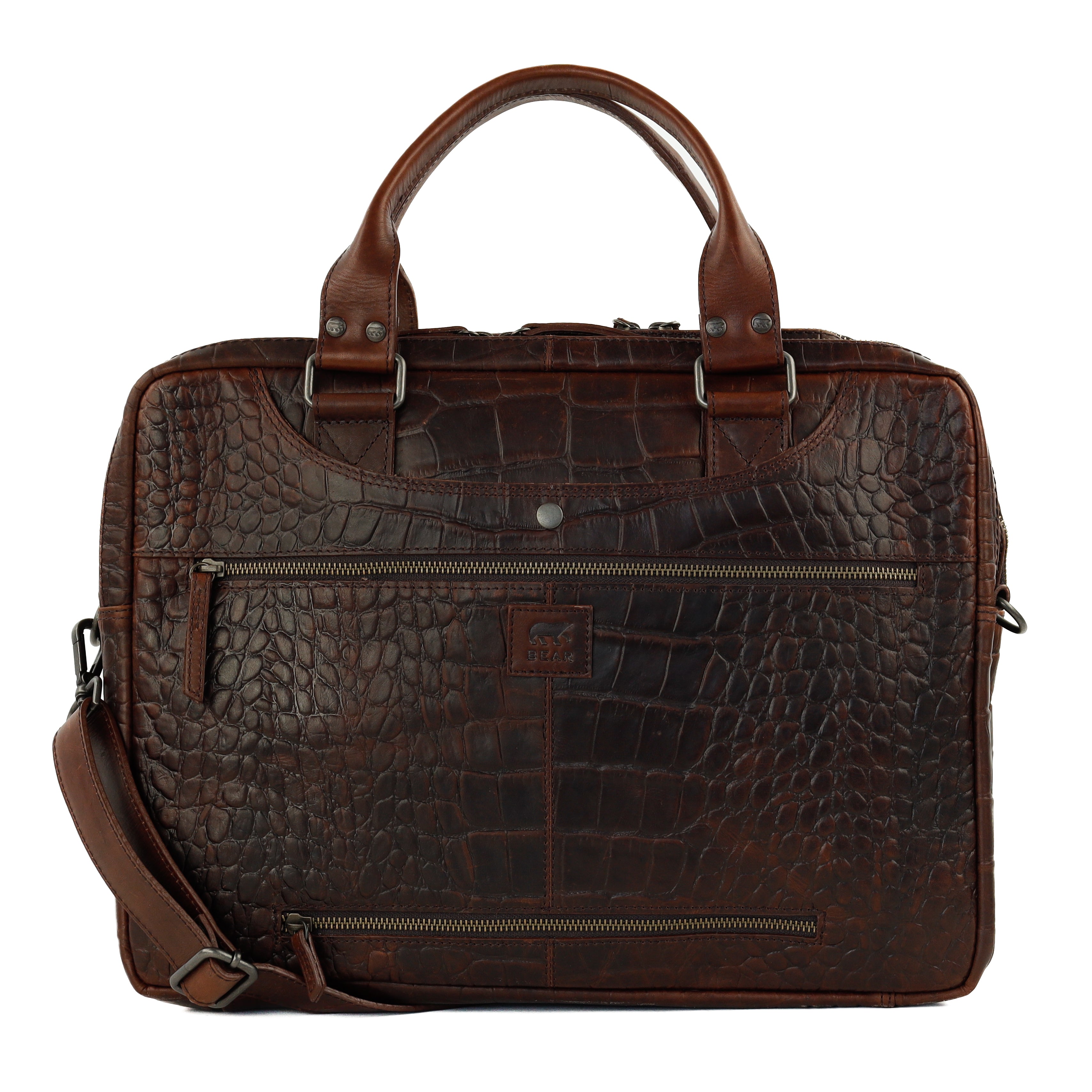 Croco laptop bag 15.6" 'Victoria' dark brown
