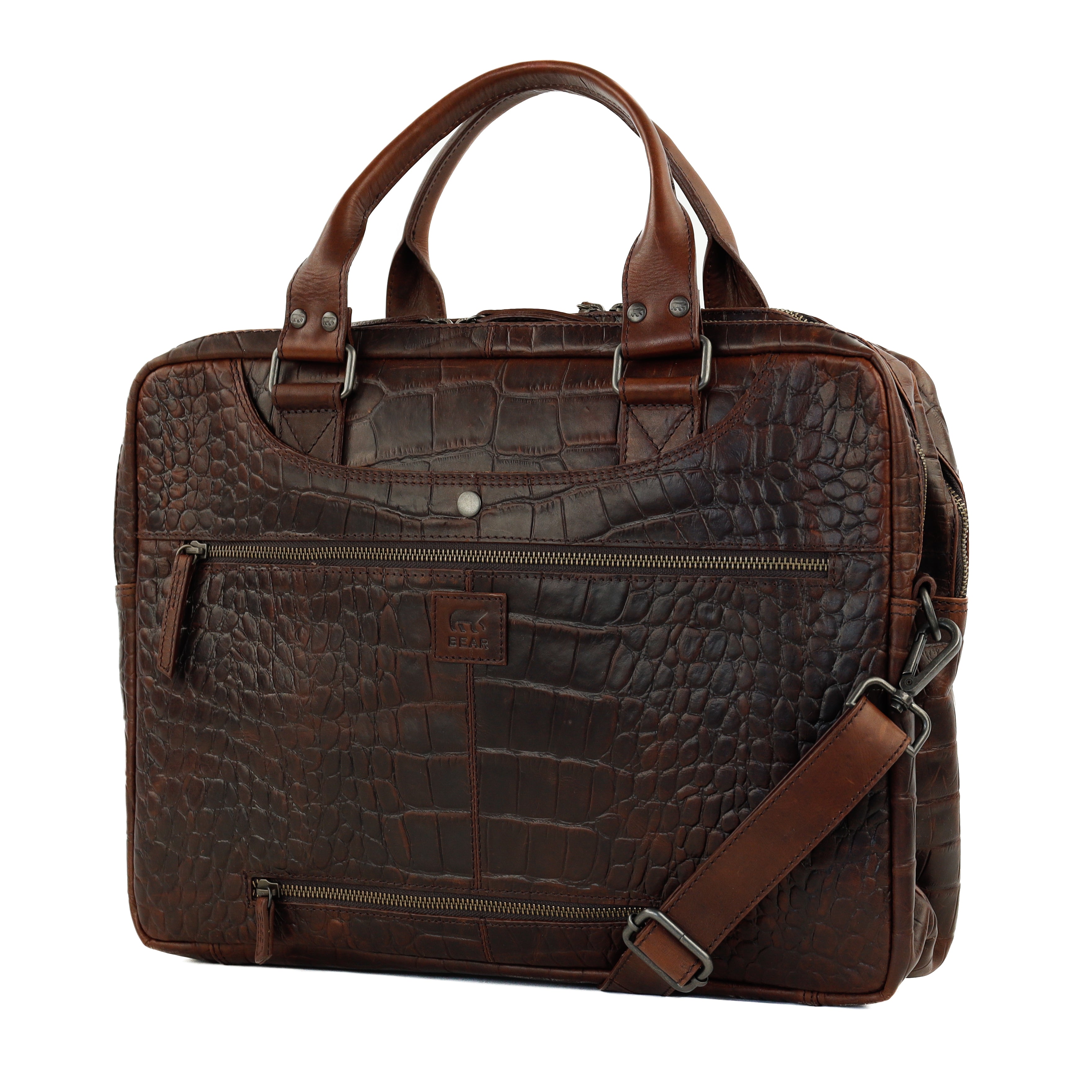 Croco laptop bag 15.6" 'Victoria' dark brown