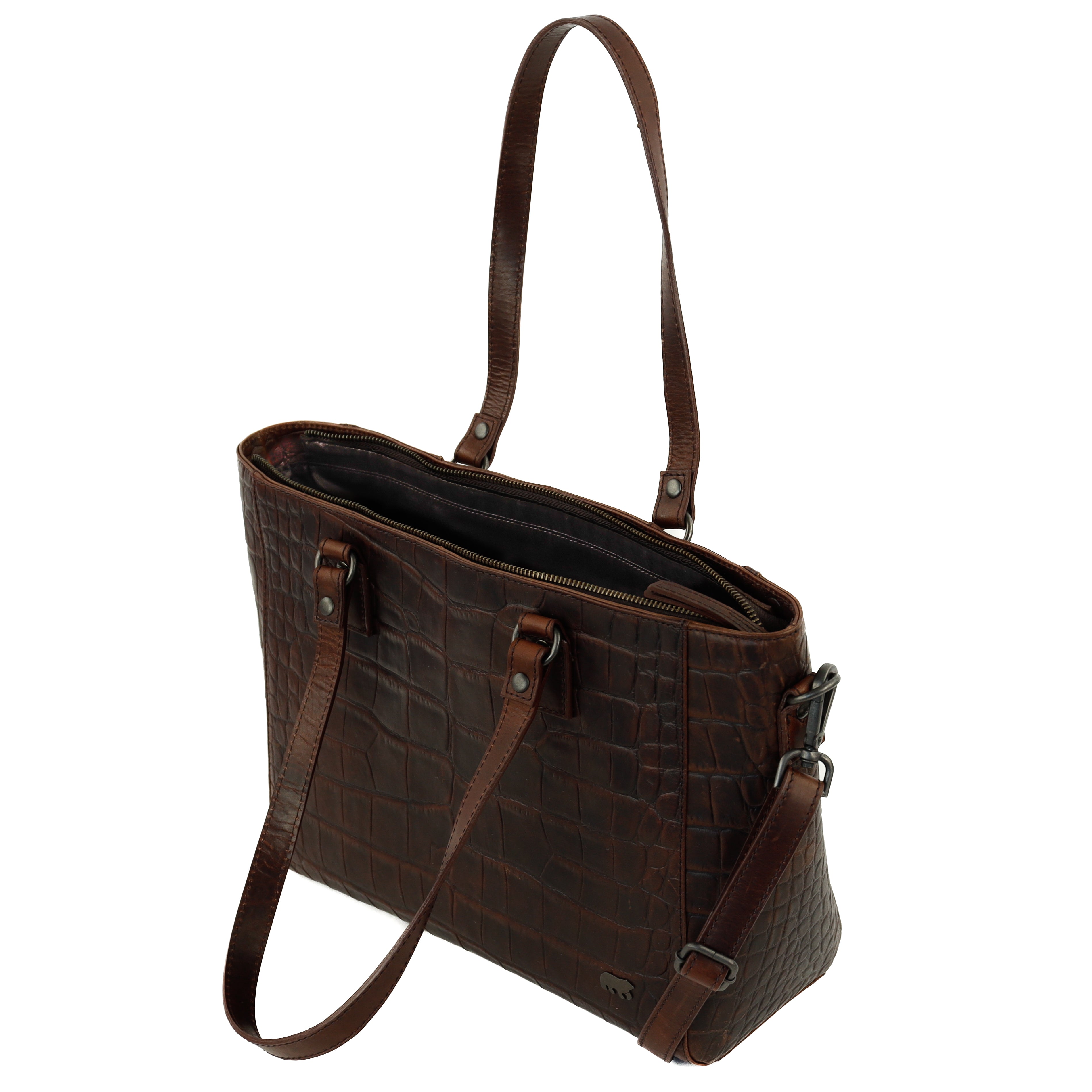 Croco shopper 'Chiara' dark brown