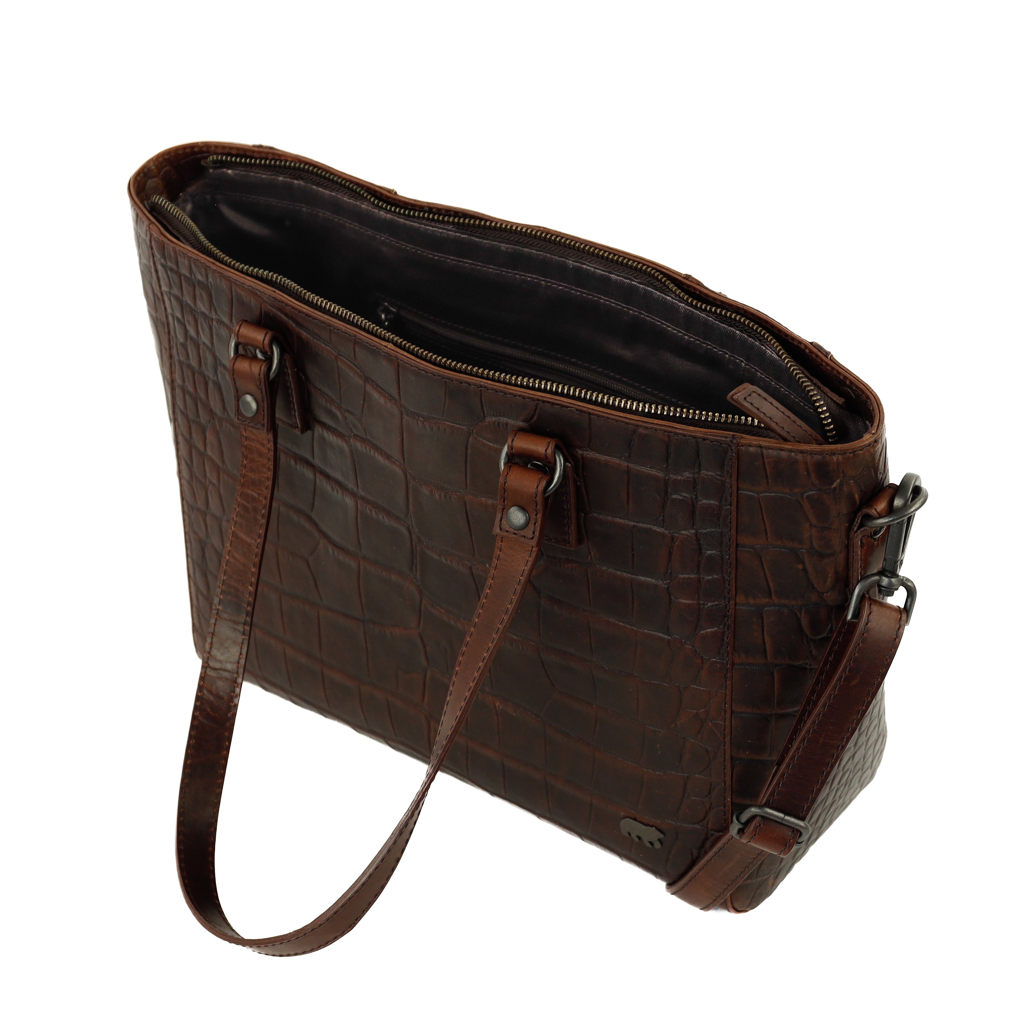 Croco shopper 'Chiara' dark brown