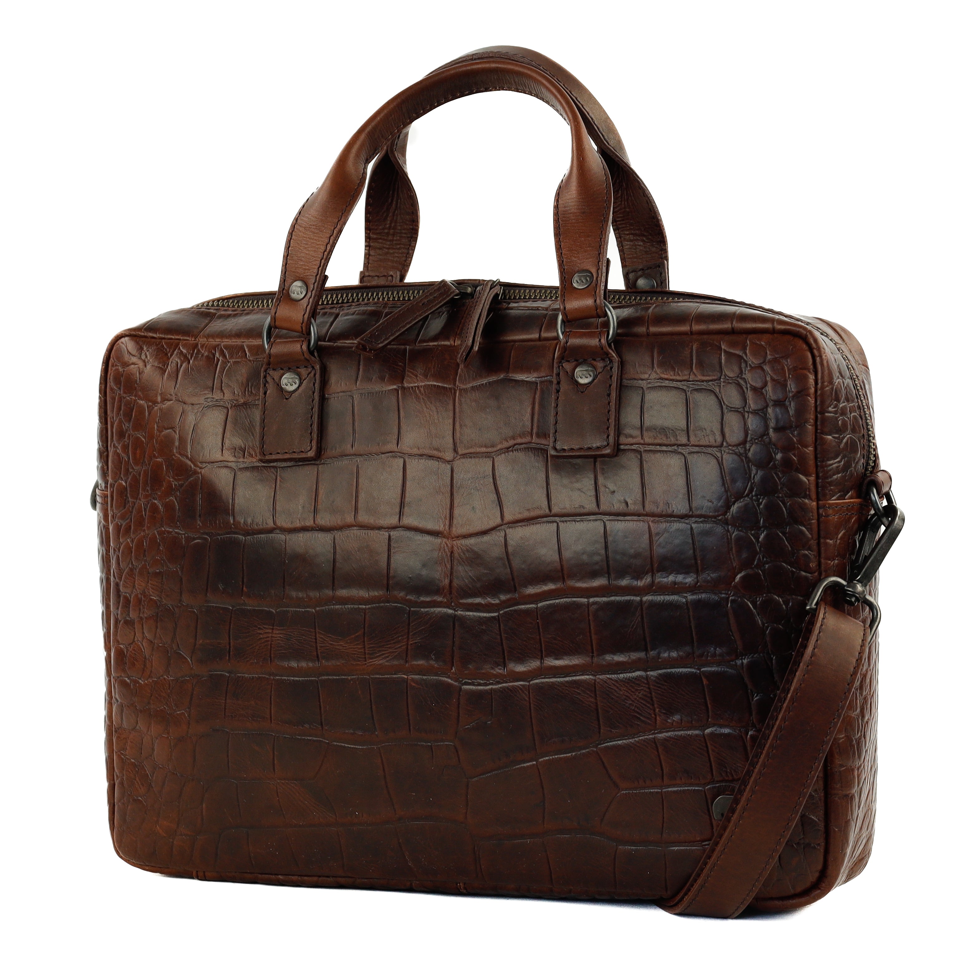 Croco laptop bag 14" 'Lina' dark brown